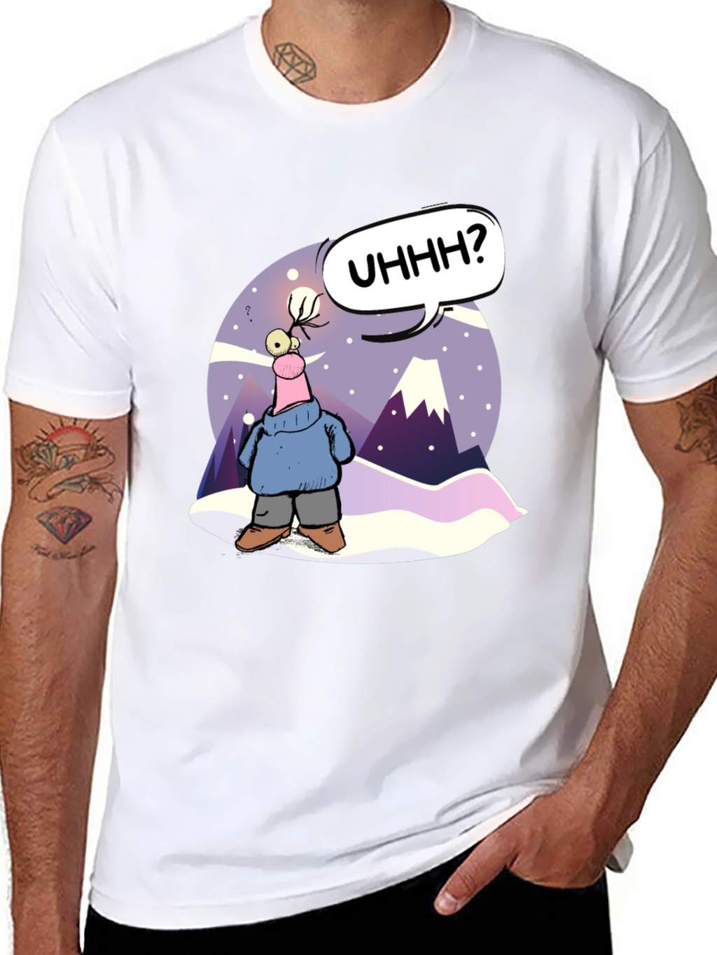 Cartoon Character Black T-Shirt - UHHH? Design