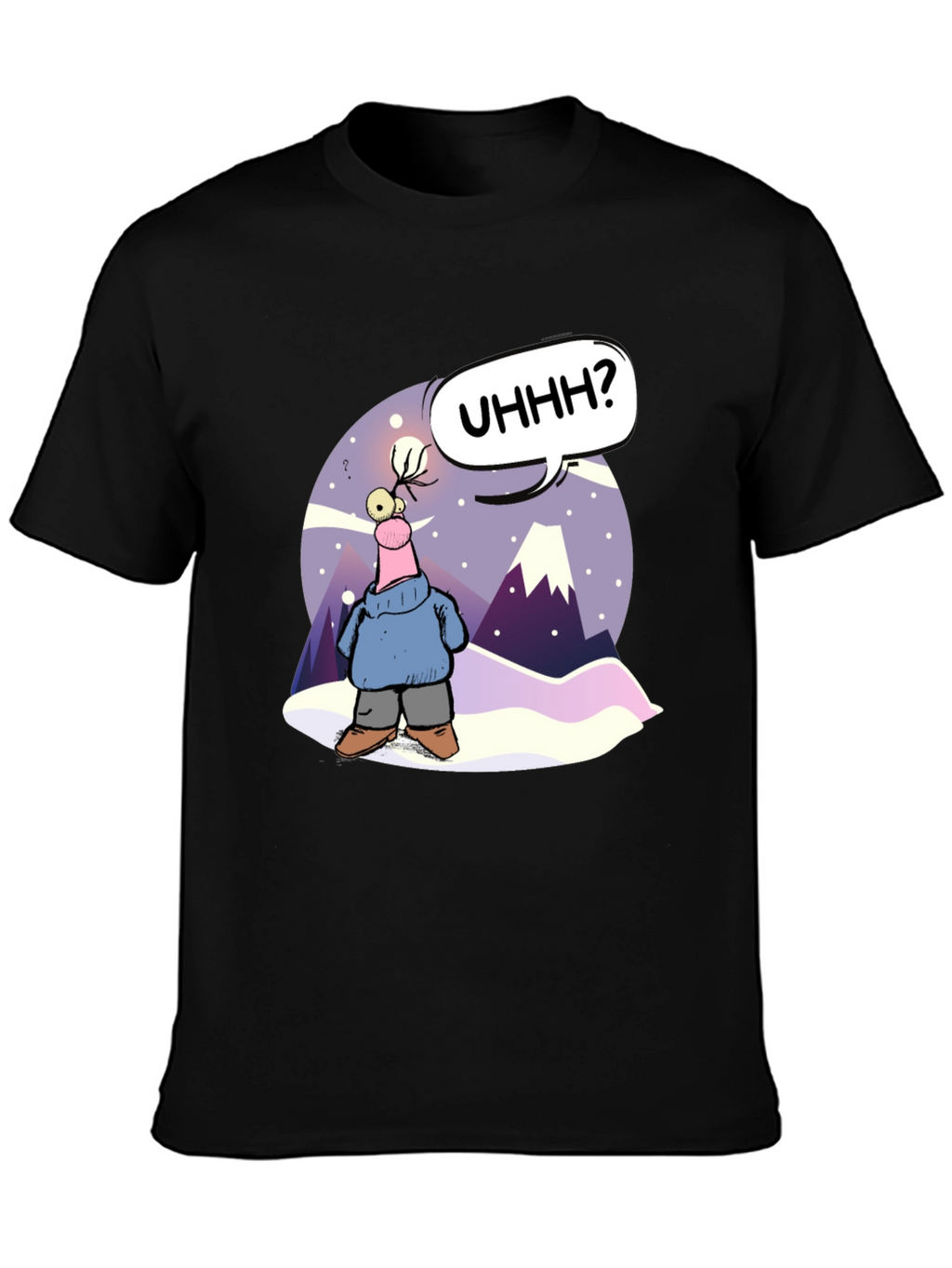 Cartoon Character Black T-Shirt - UHHH? Design