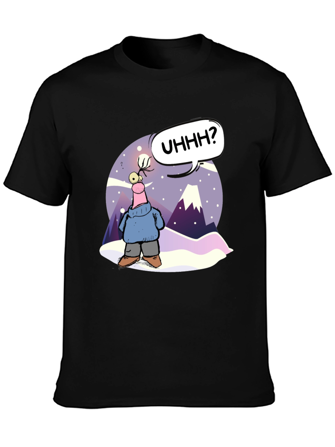 Cartoon Character Black T-Shirt - UHHH? Design