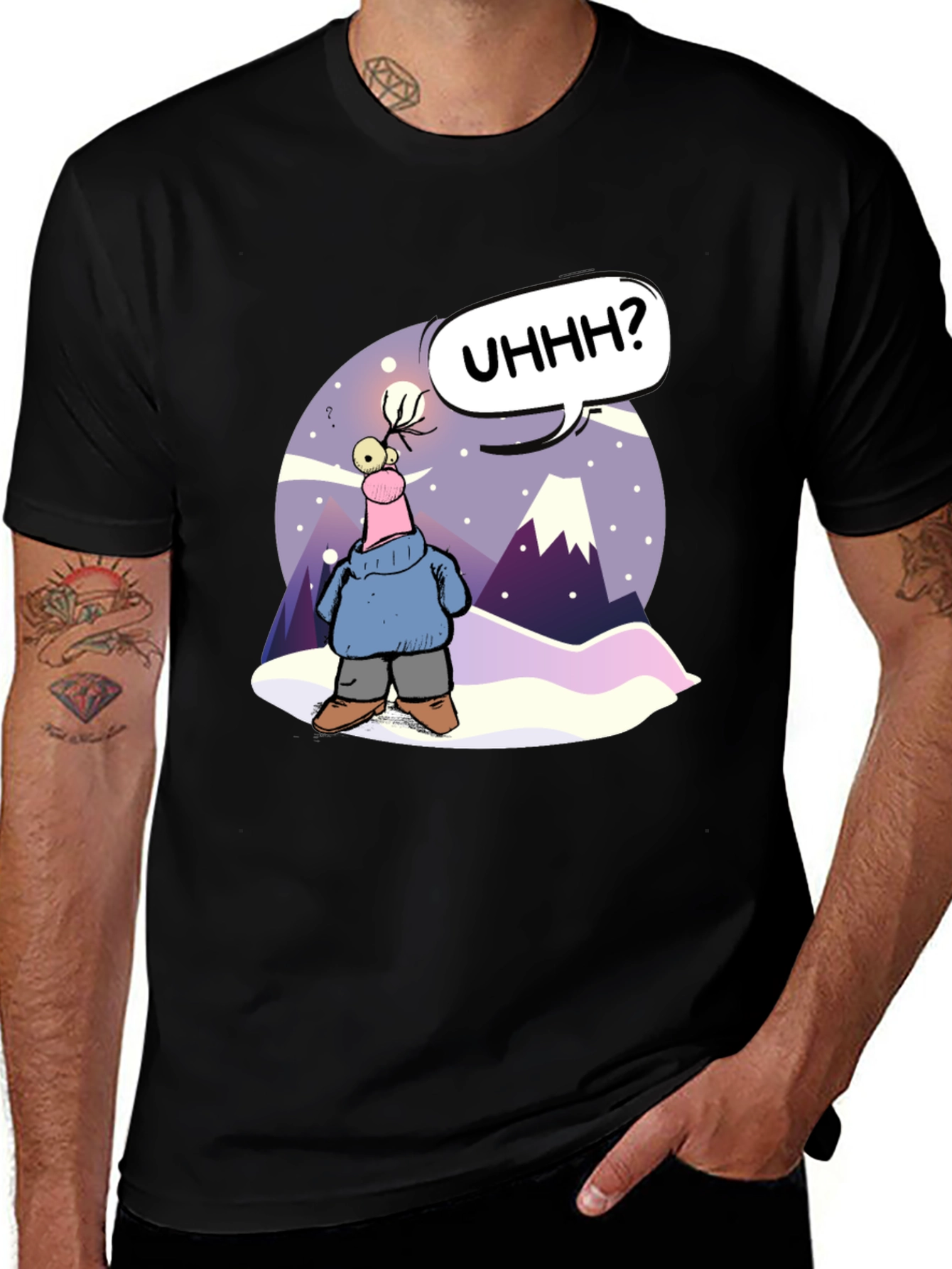 Cartoon Character Black T-Shirt - UHHH? Design