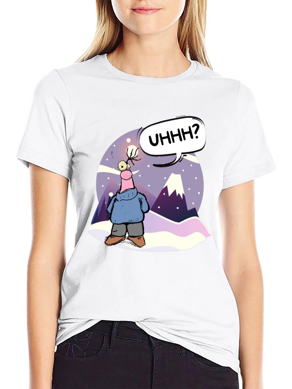 Cartoon Character Black T-Shirt - UHHH? Design