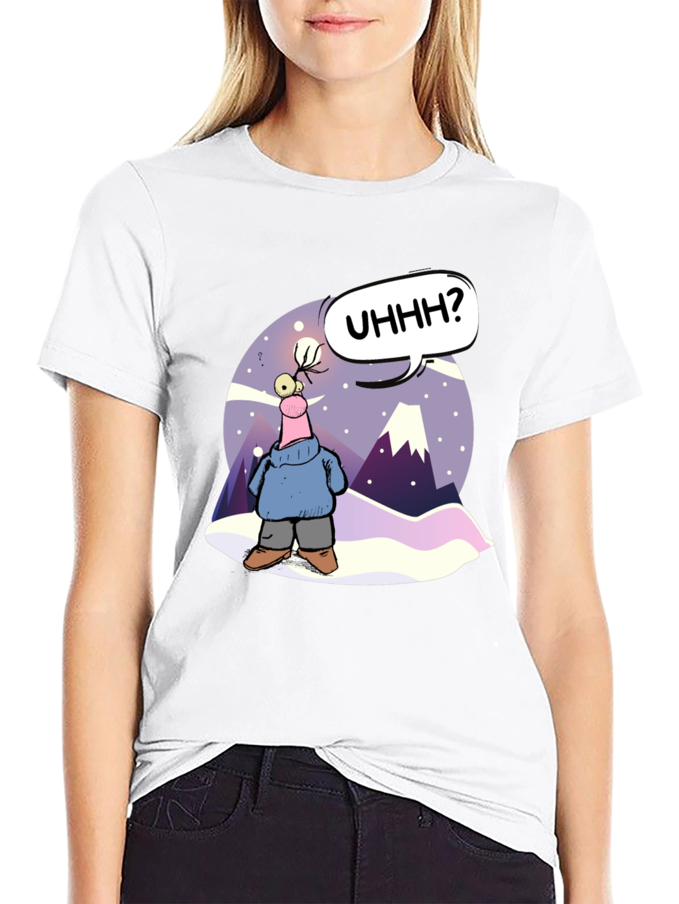Cartoon Character Black T-Shirt - UHHH? Design