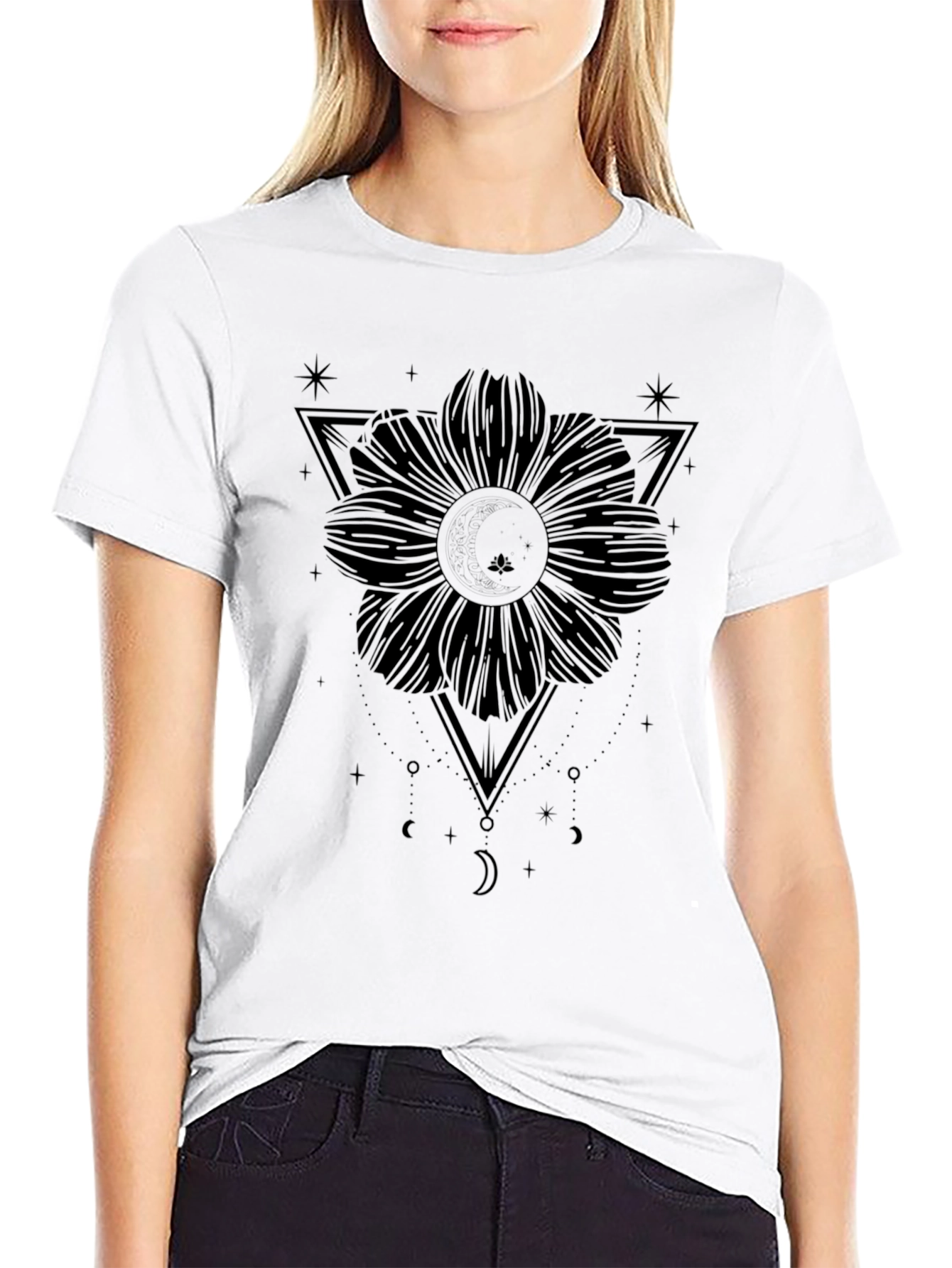 Black Flower Triangle Graphic Tee - Unisex