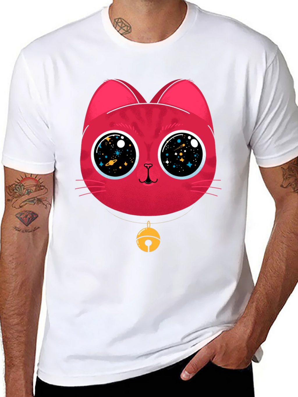 Cosmic Cat Tee - Galaxy Eyes Graphic T-Shirt