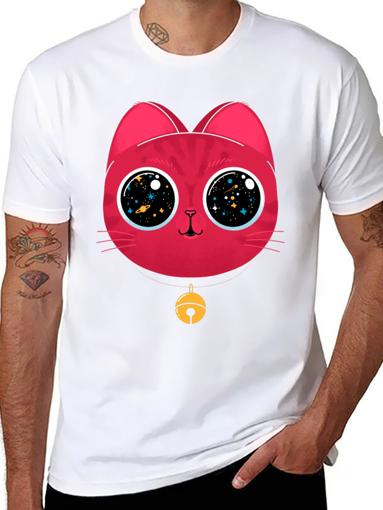 Cosmic Cat Tee - Galaxy Eyes Graphic T-Shirt