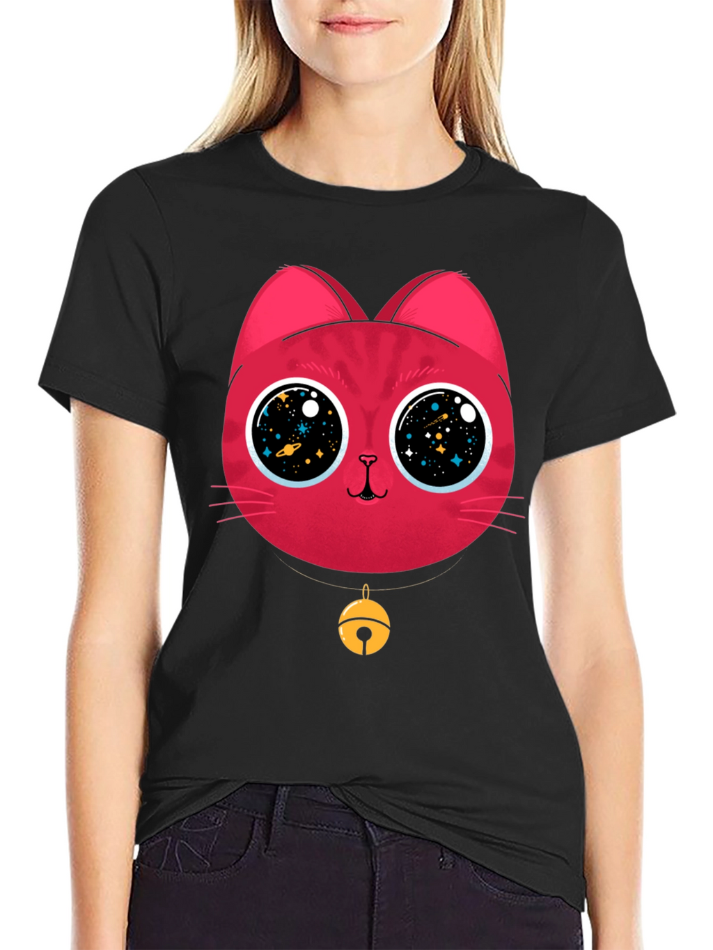 Cosmic Cat Tee - Galaxy Eyes Graphic T-Shirt