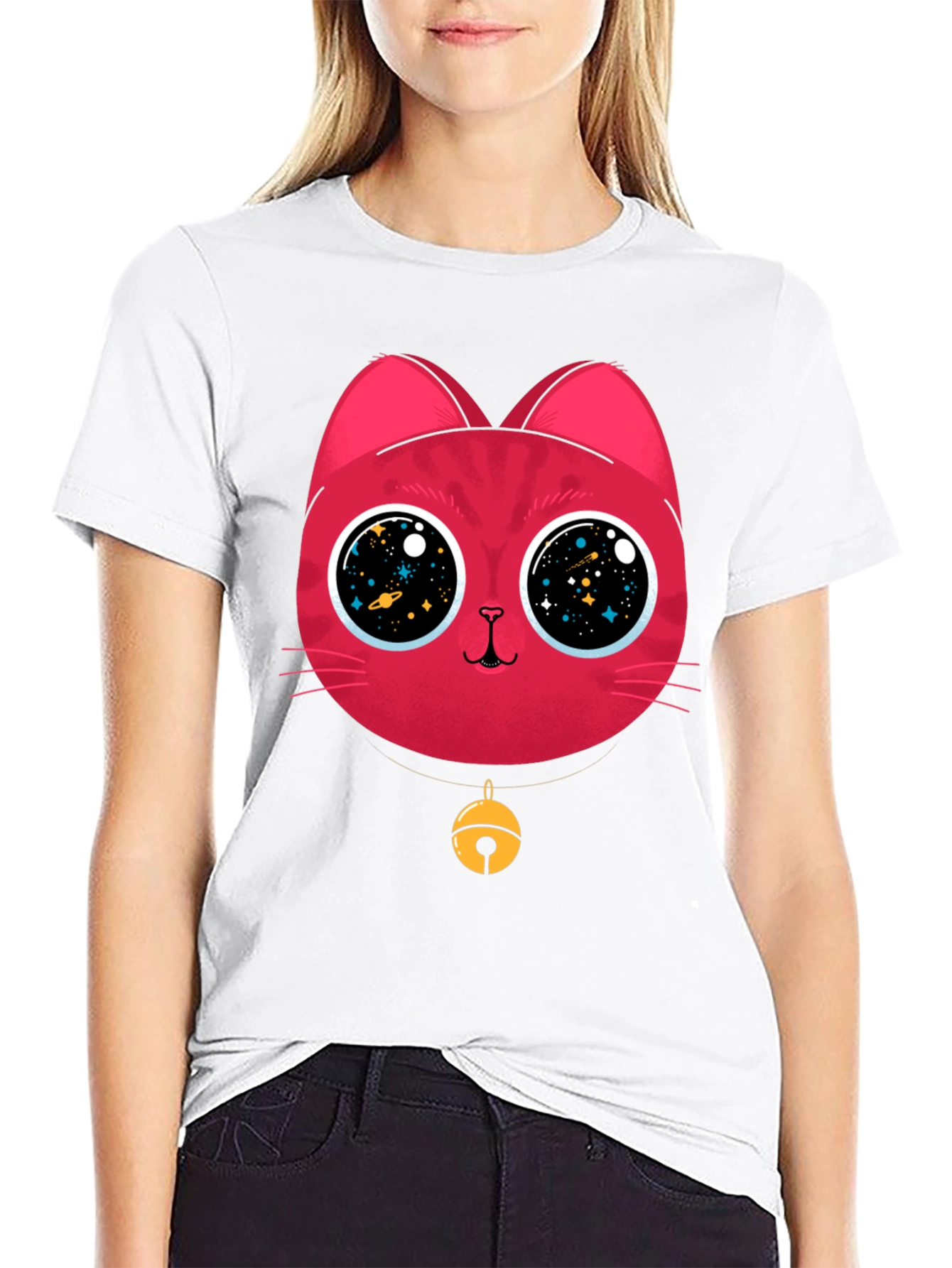 Cosmic Cat Tee - Galaxy Eyes Graphic T-Shirt