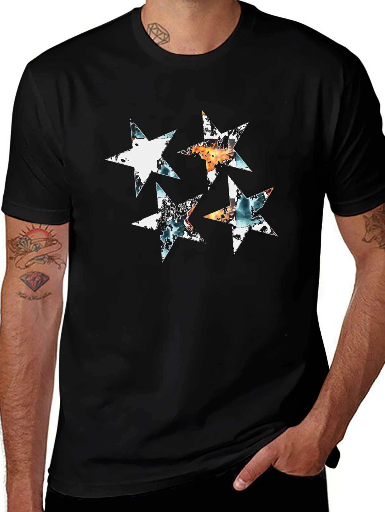 Abstract Star Graphic Black Tee
