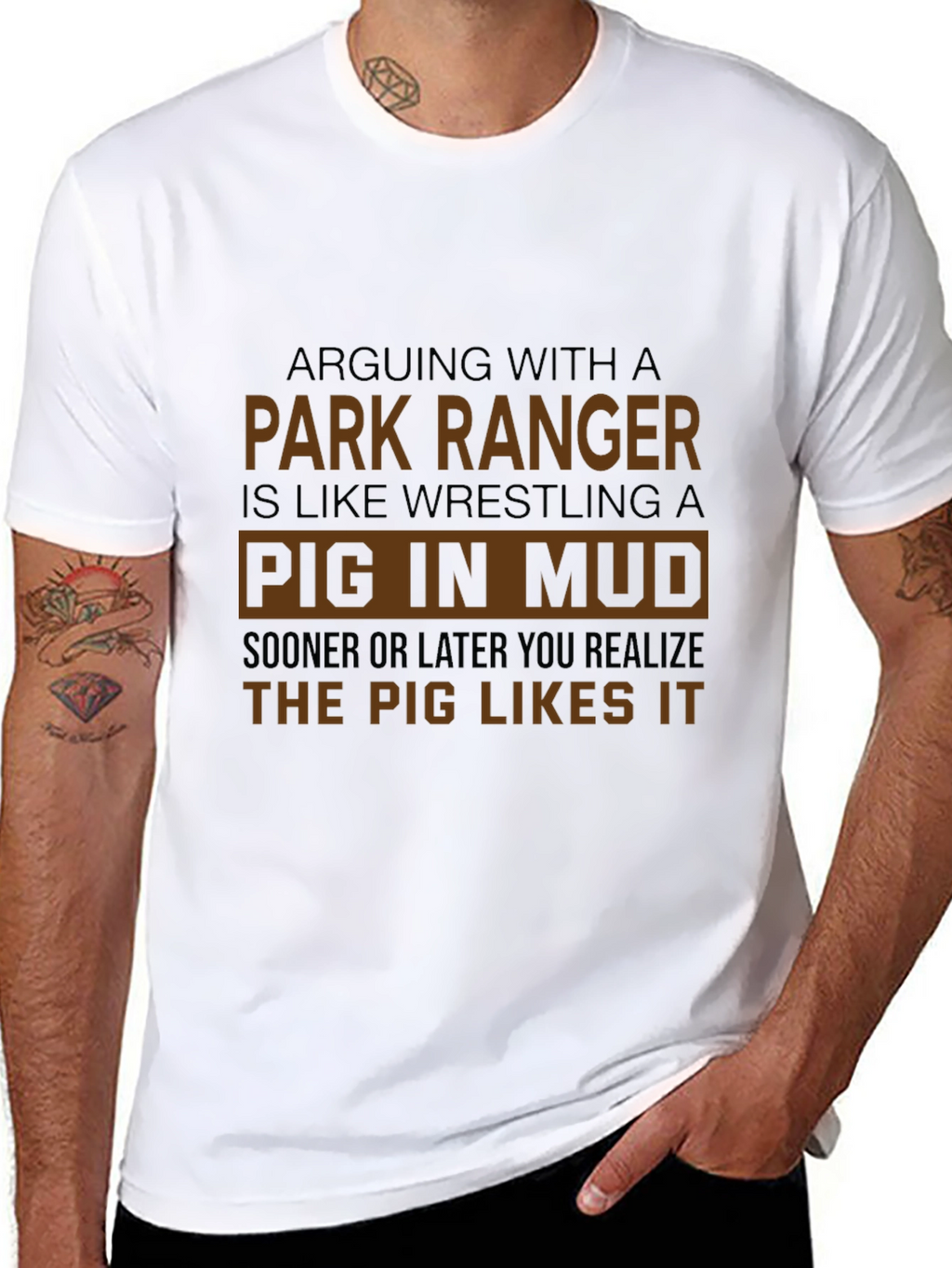 Park Ranger Pig in Mud Graphic Tee
