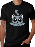 Cute Cat in Pocket Graphic Tee - Soft Cotton