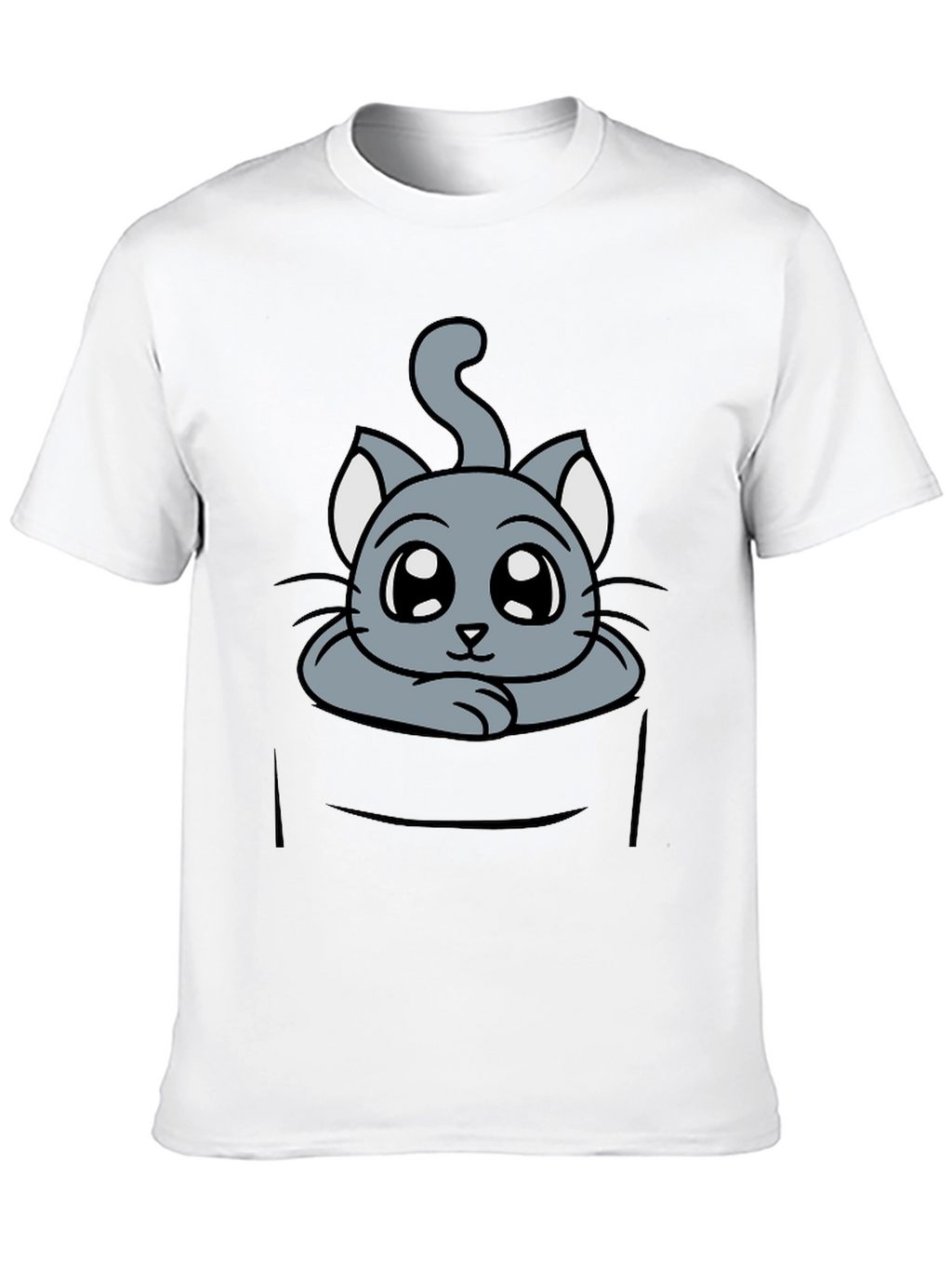 Cute Cat in Pocket Graphic Tee - Soft Cotton