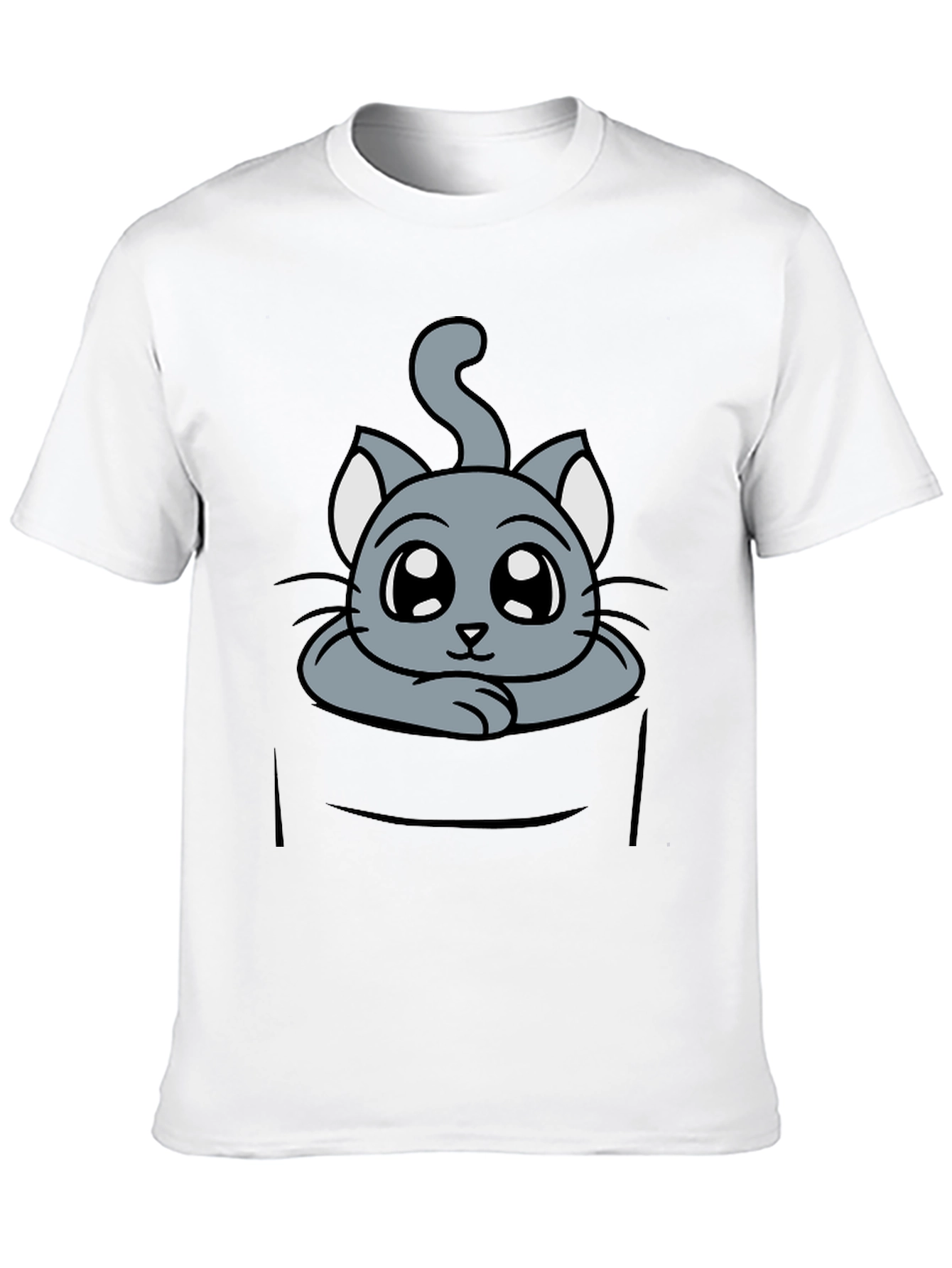 Cute Cat in Pocket Graphic Tee - Soft Cotton