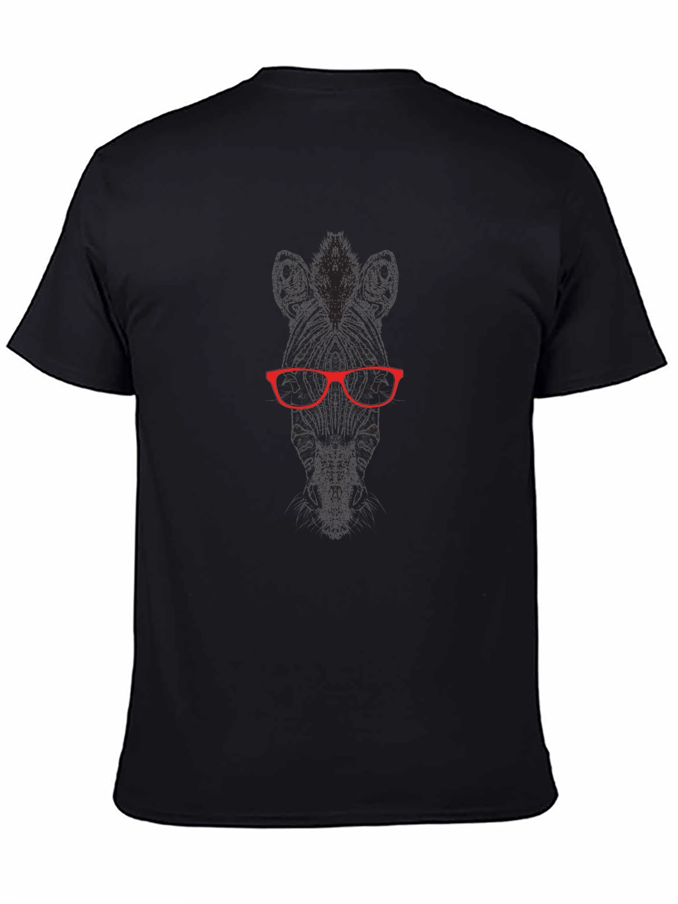 Graphic Tee: Zebra with Red Glasses Black T-Shirt