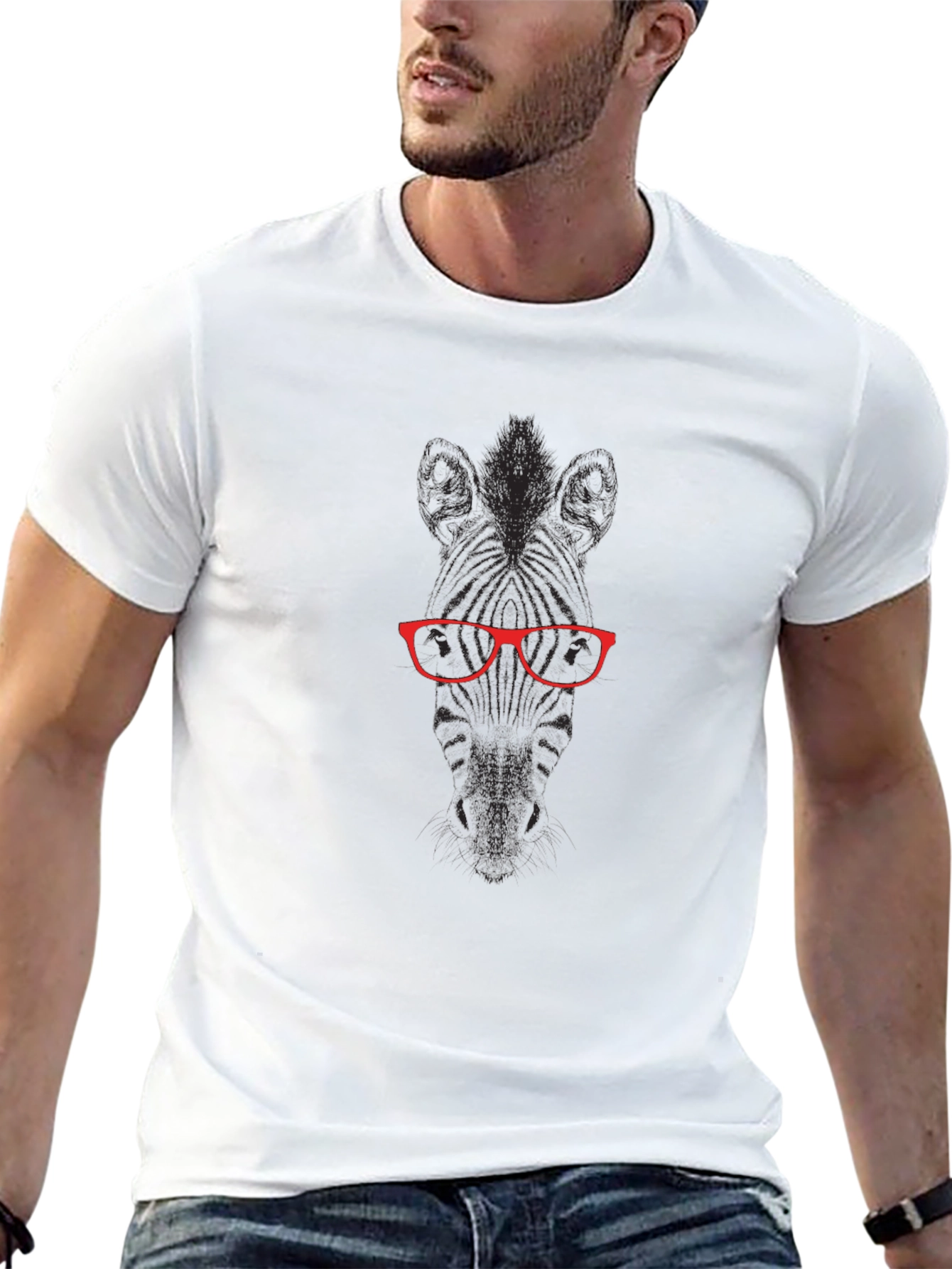 Graphic Tee: Zebra with Red Glasses Black T-Shirt