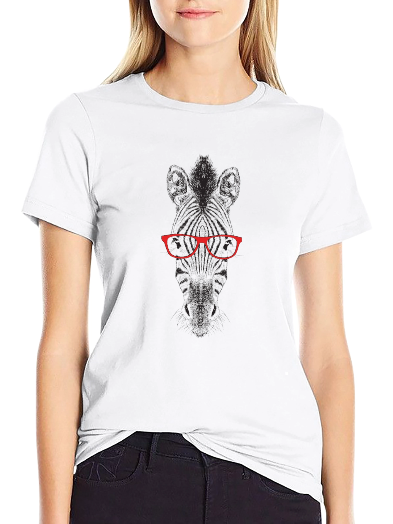 Graphic Tee: Zebra with Red Glasses Black T-Shirt