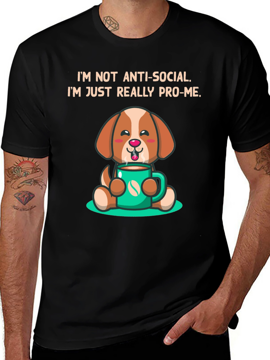 Anti-Social Pro-Me Dog Graphic T-Shirt