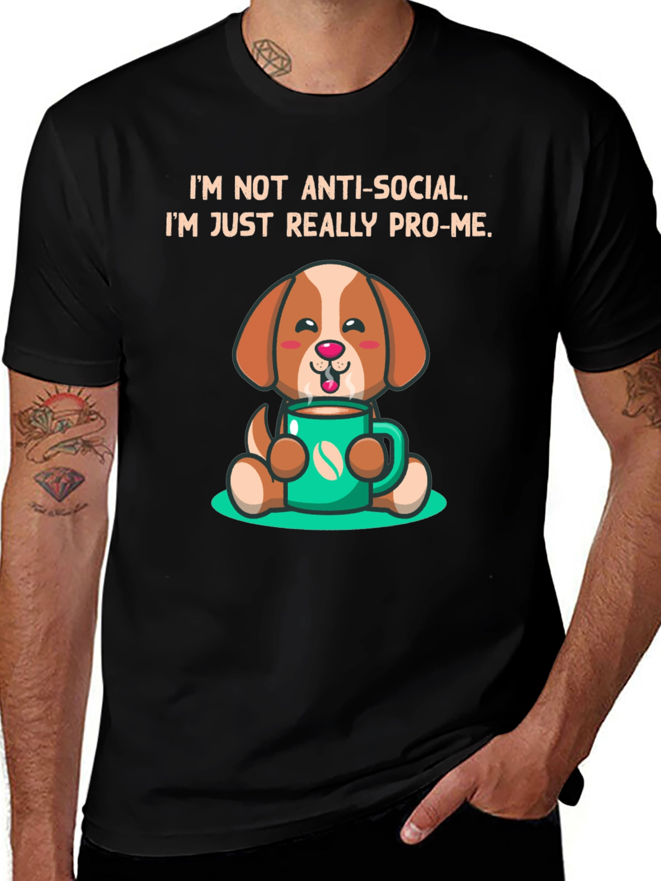 Anti-Social Pro-Me Dog Graphic T-Shirt