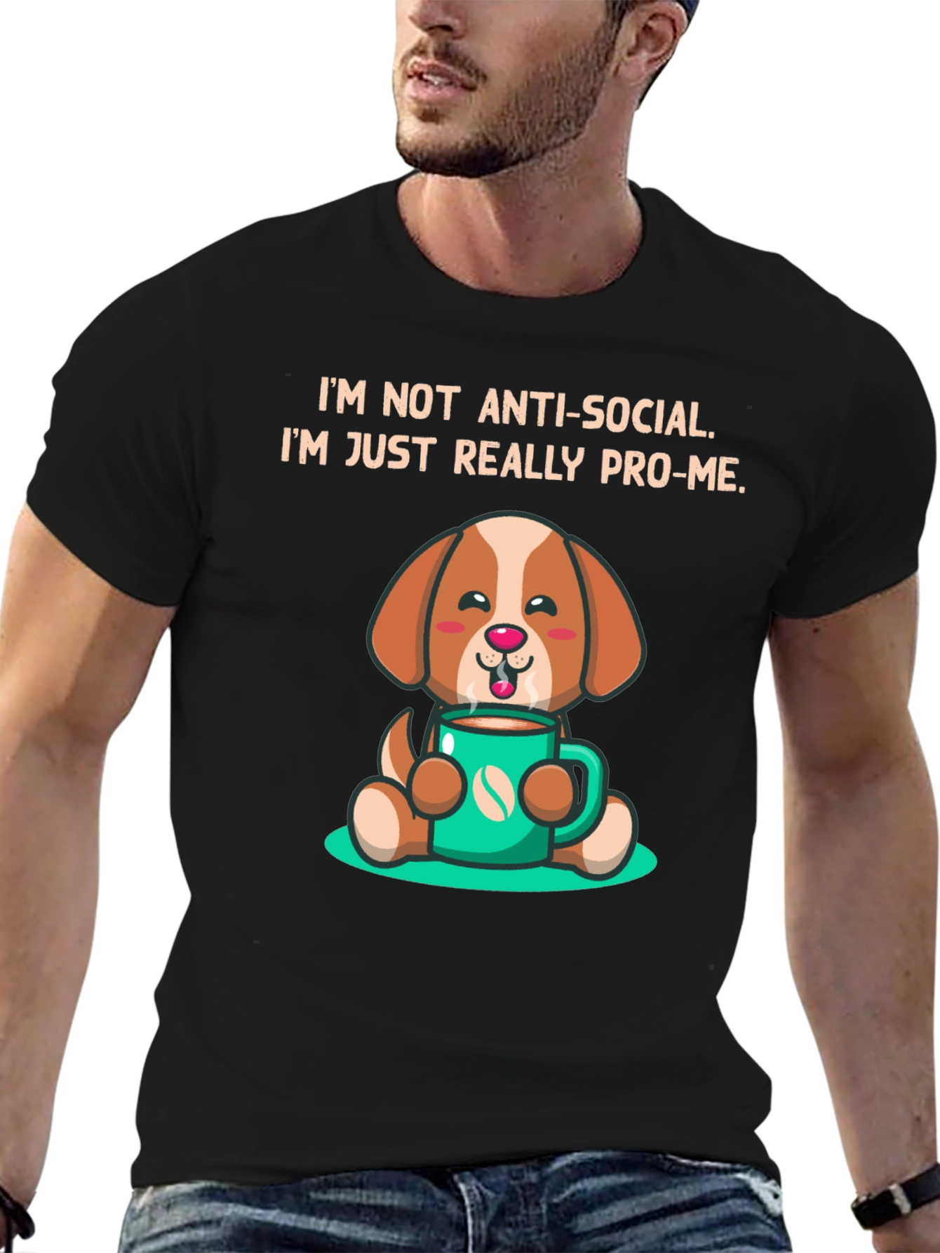 Anti-Social Pro-Me Dog Graphic T-Shirt