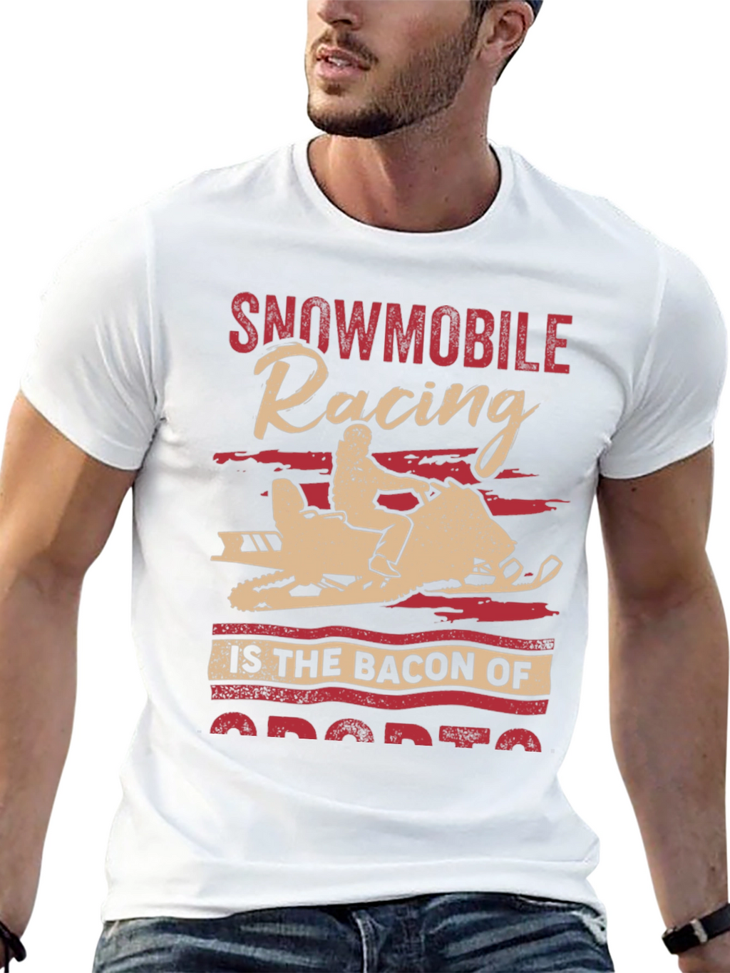 Snowmobile Racing Bacon of Sports Graphic Tee