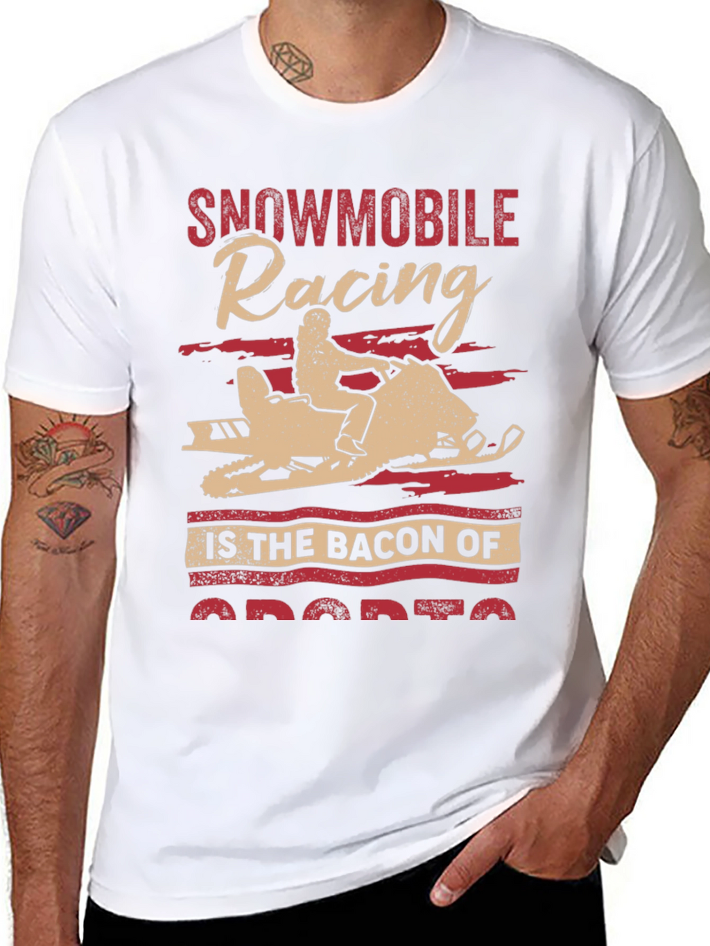 Snowmobile Racing Bacon of Sports Graphic Tee