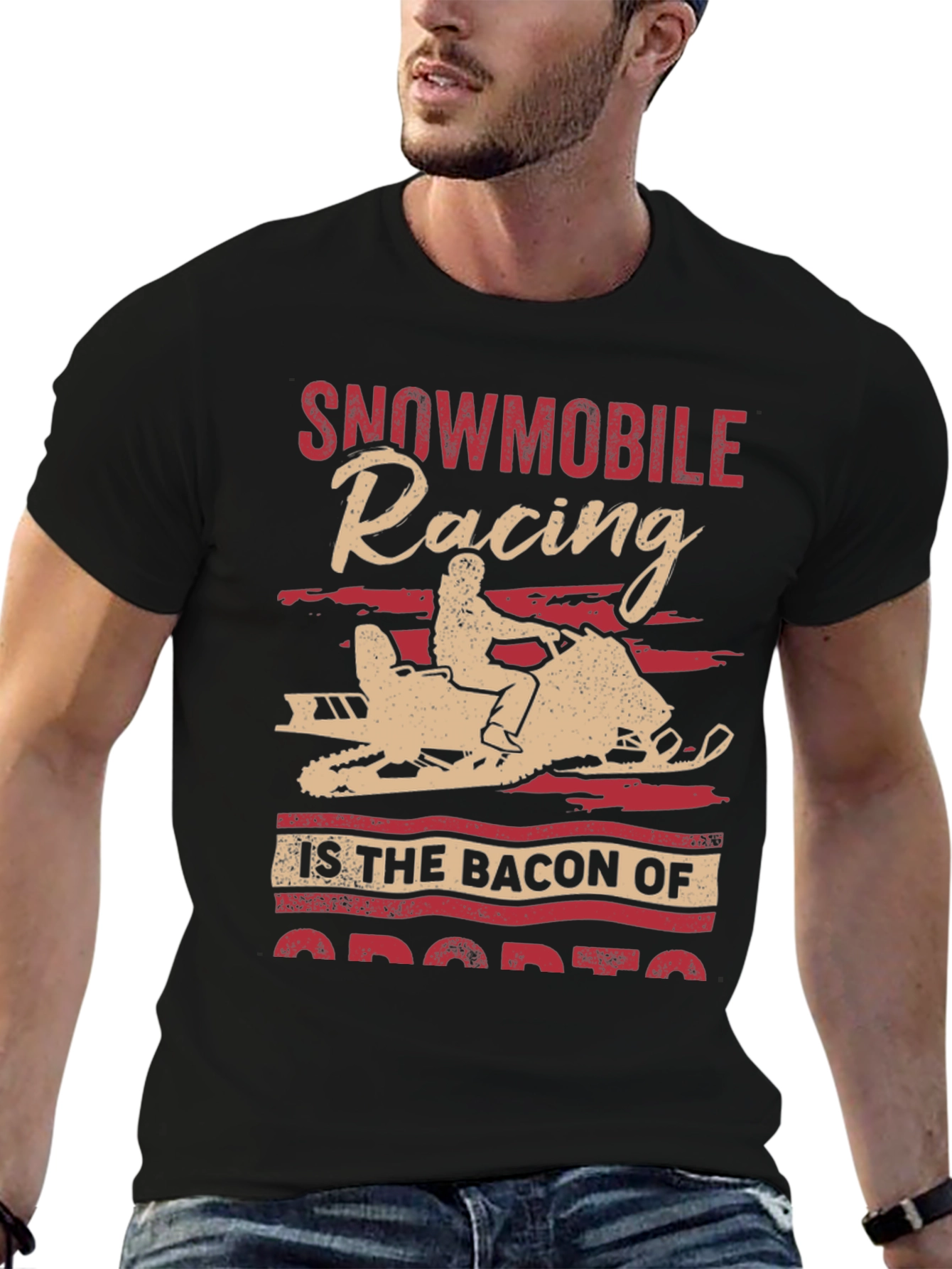 Snowmobile Racing Bacon of Sports Graphic Tee