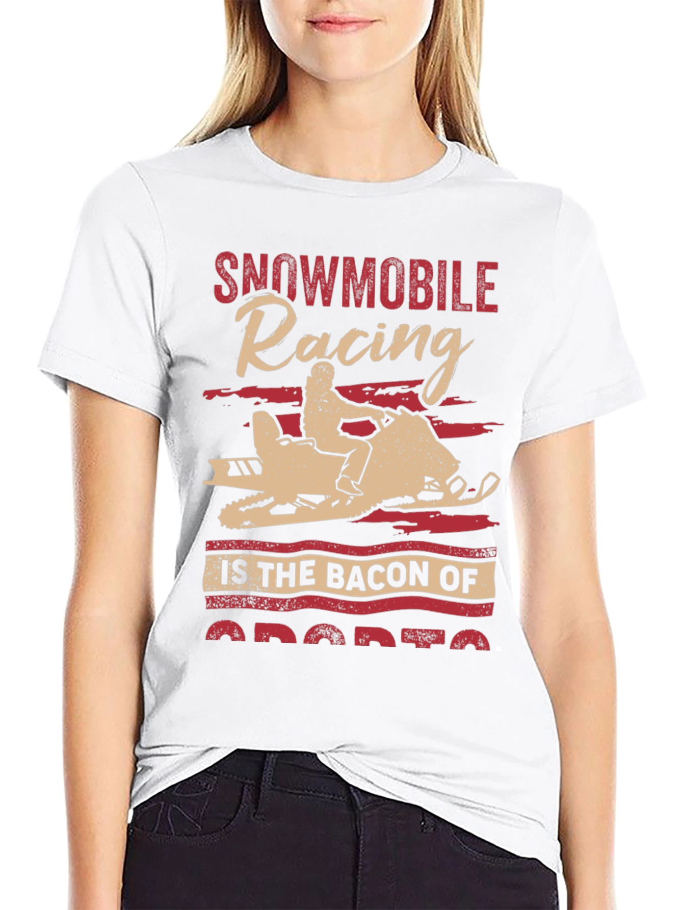 Snowmobile Racing Bacon of Sports Graphic Tee