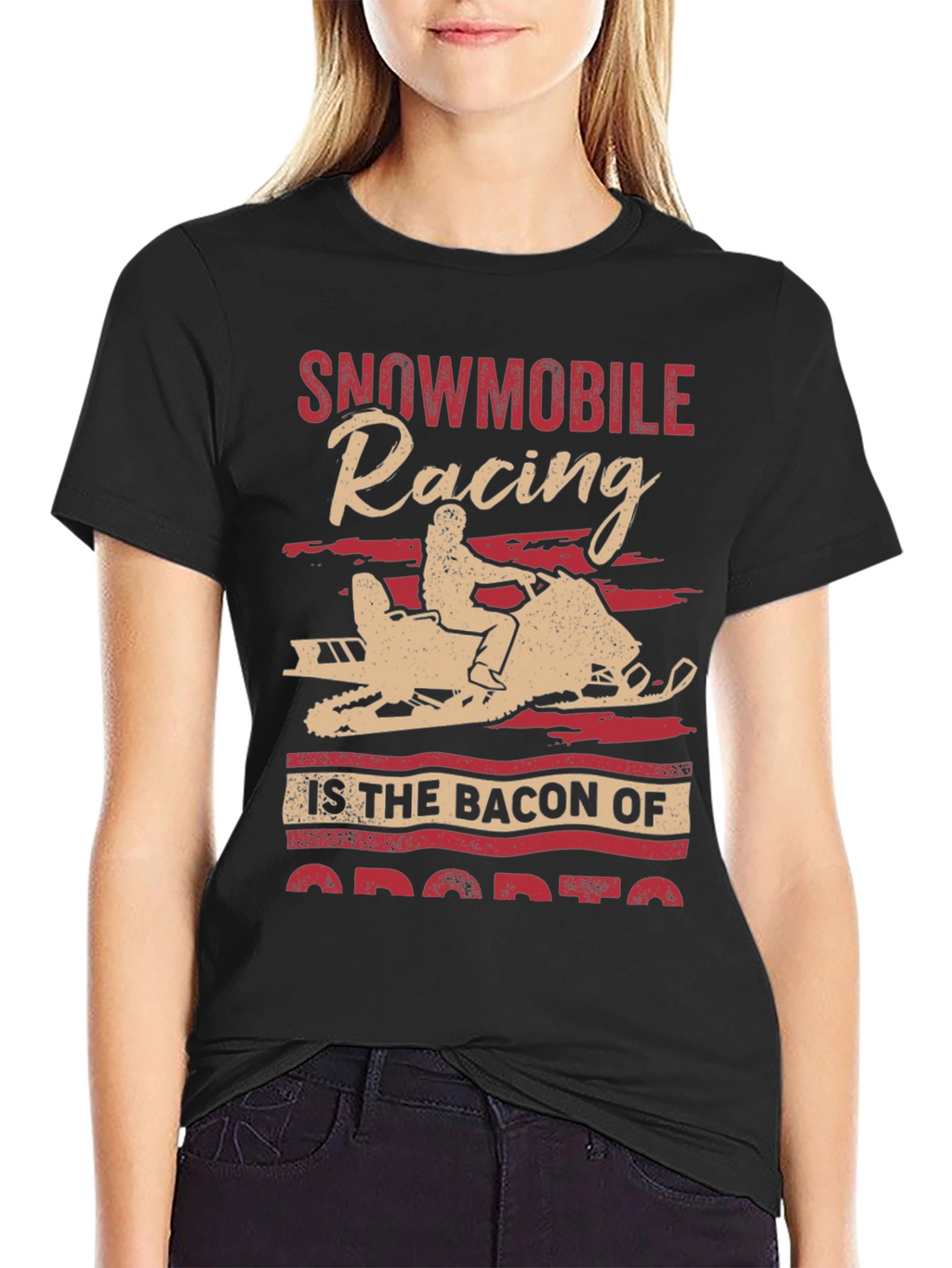Snowmobile Racing Bacon of Sports Graphic Tee