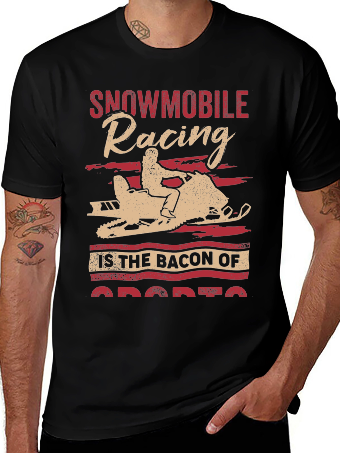 Snowmobile Racing Bacon of Sports Graphic Tee