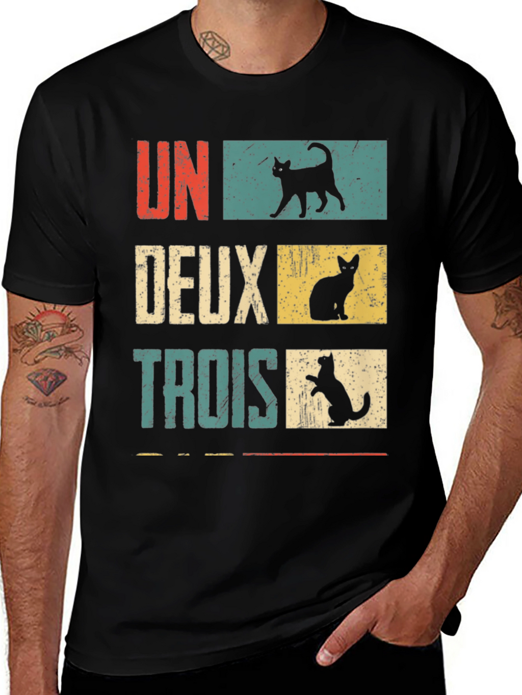 Retro French Cat Lover T-Shirt - UN DEUX TROIS