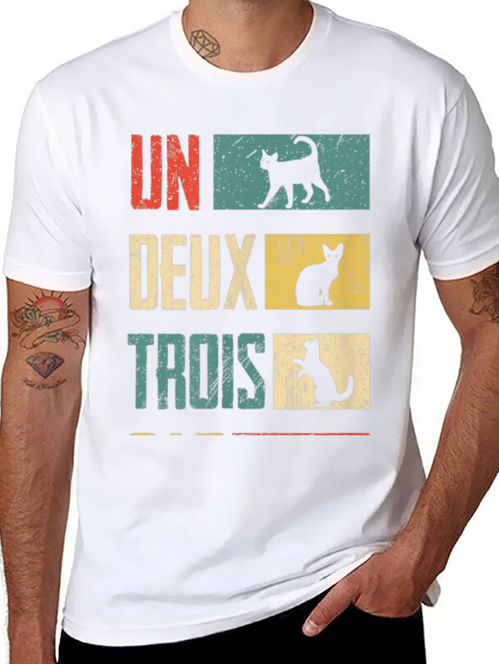 Retro French Cat Lover T-Shirt - UN DEUX TROIS