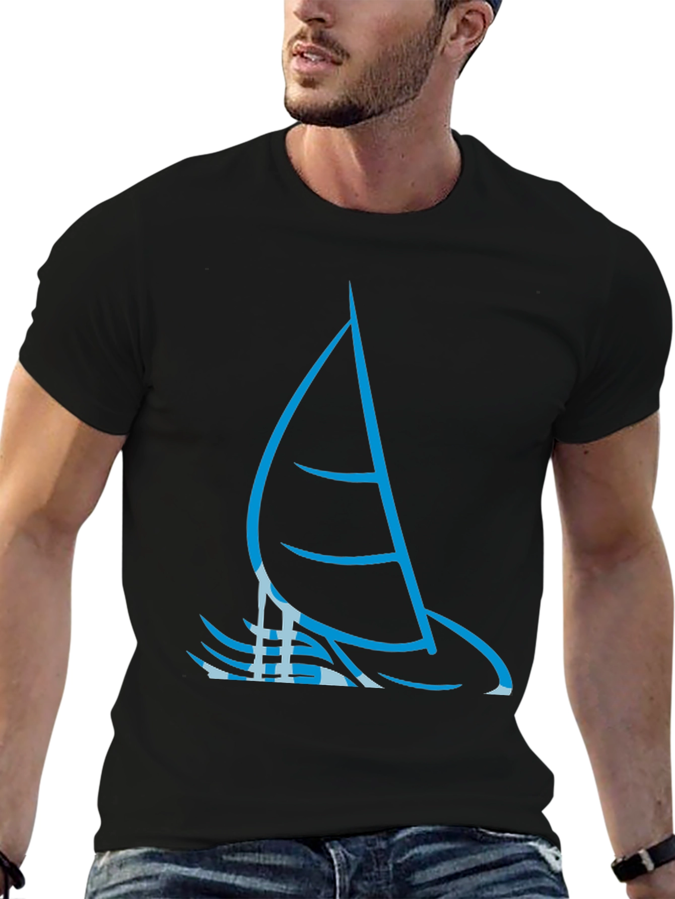 Sailing Graphic Tee - Black Cotton T-Shirt