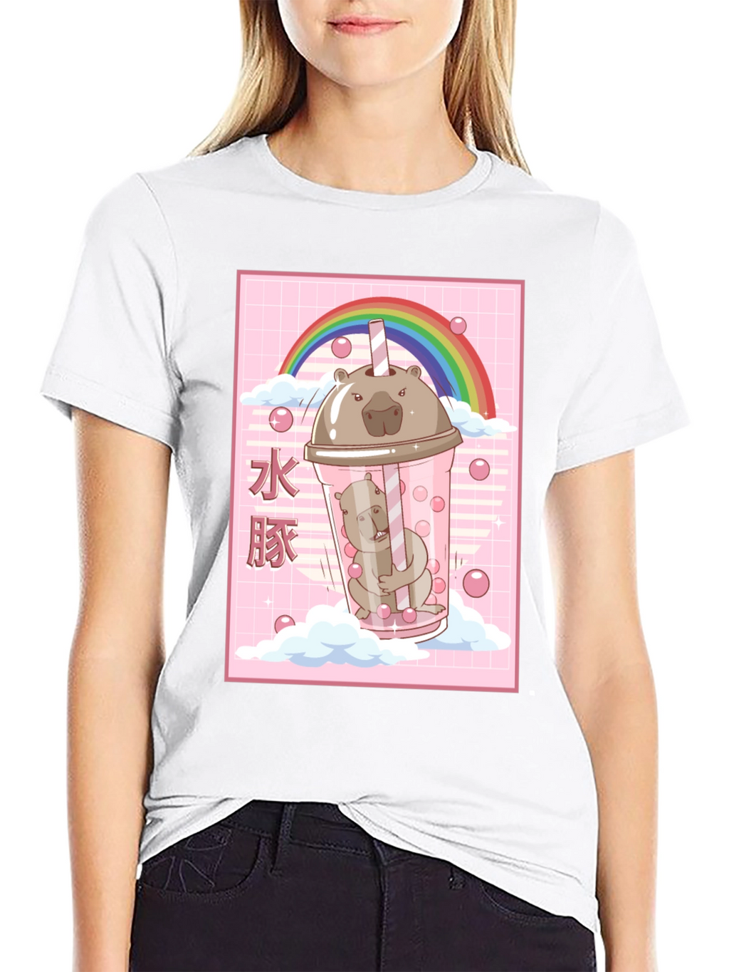 Kawaii Wombat Bubble Tea Black T-Shirt