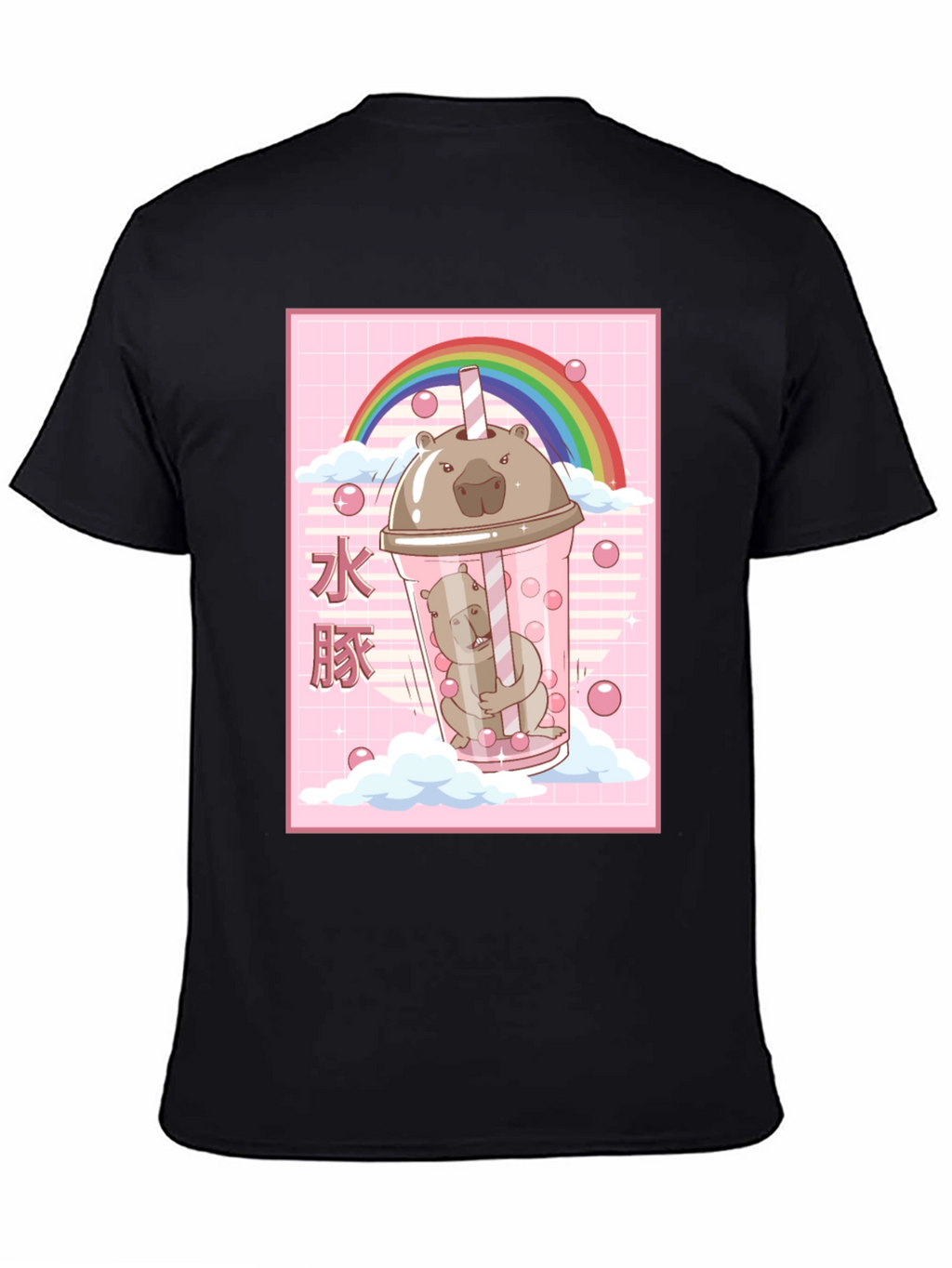 Kawaii Wombat Bubble Tea Black T-Shirt