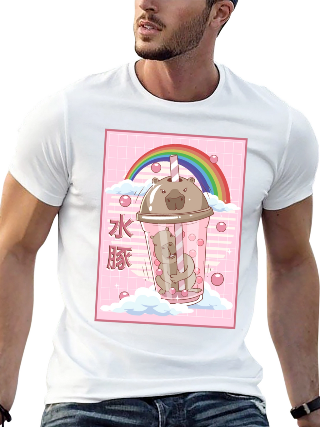 Kawaii Wombat Bubble Tea Black T-Shirt