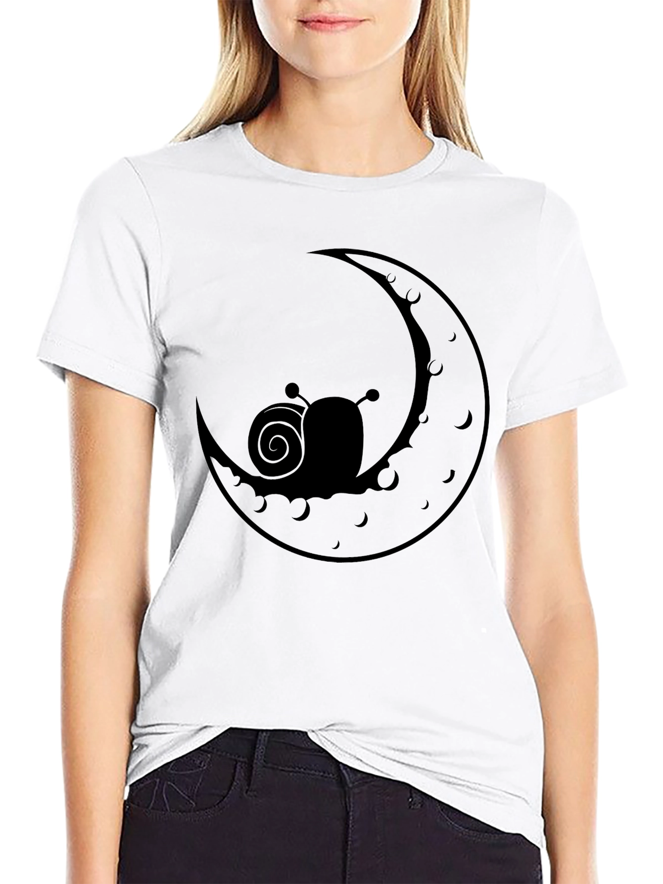 Snail on Moon Graphic Tee - Stylish Black T-Shirt