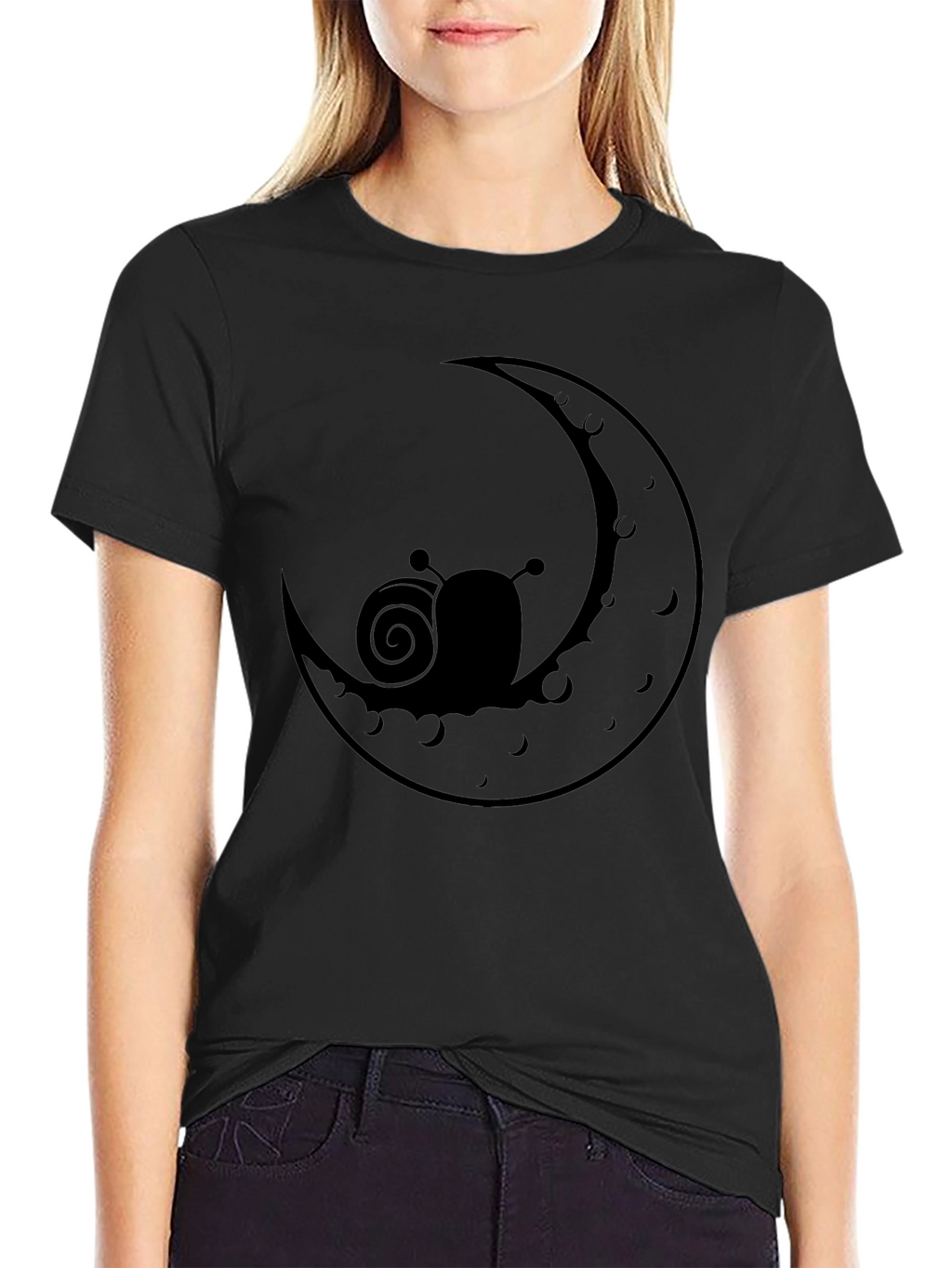 Snail on Moon Graphic Tee - Stylish Black T-Shirt