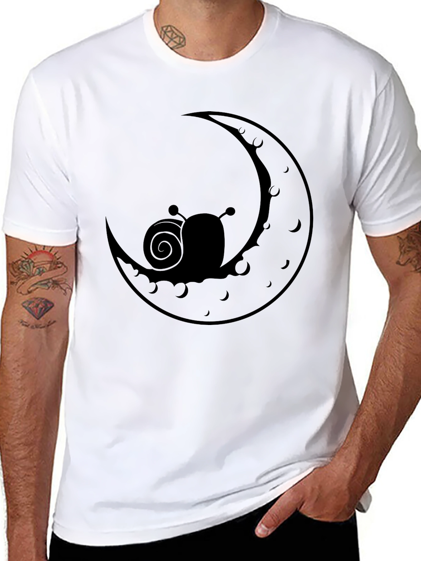 Snail on Moon Graphic Tee - Stylish Black T-Shirt