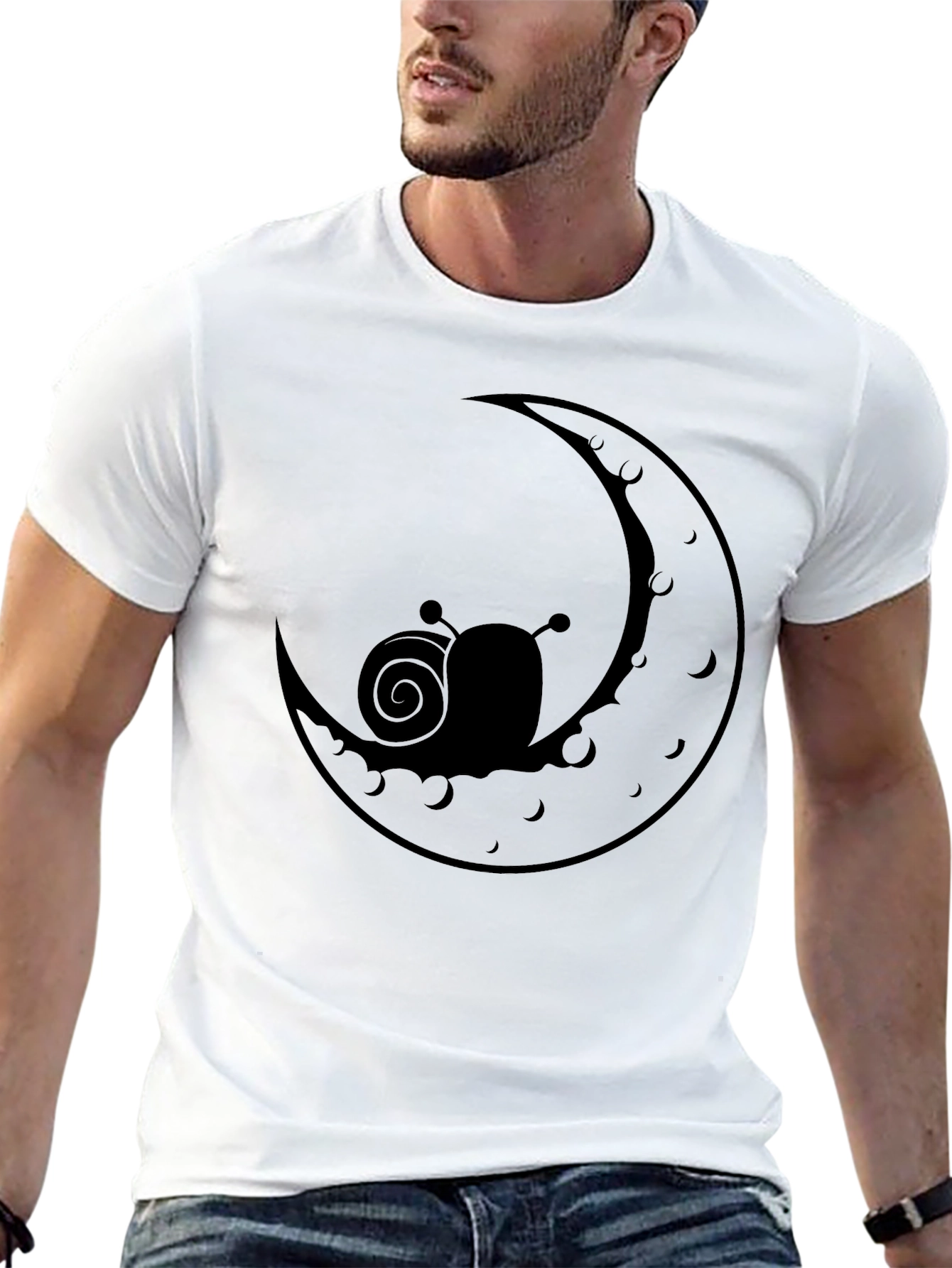 Snail on Moon Graphic Tee - Stylish Black T-Shirt