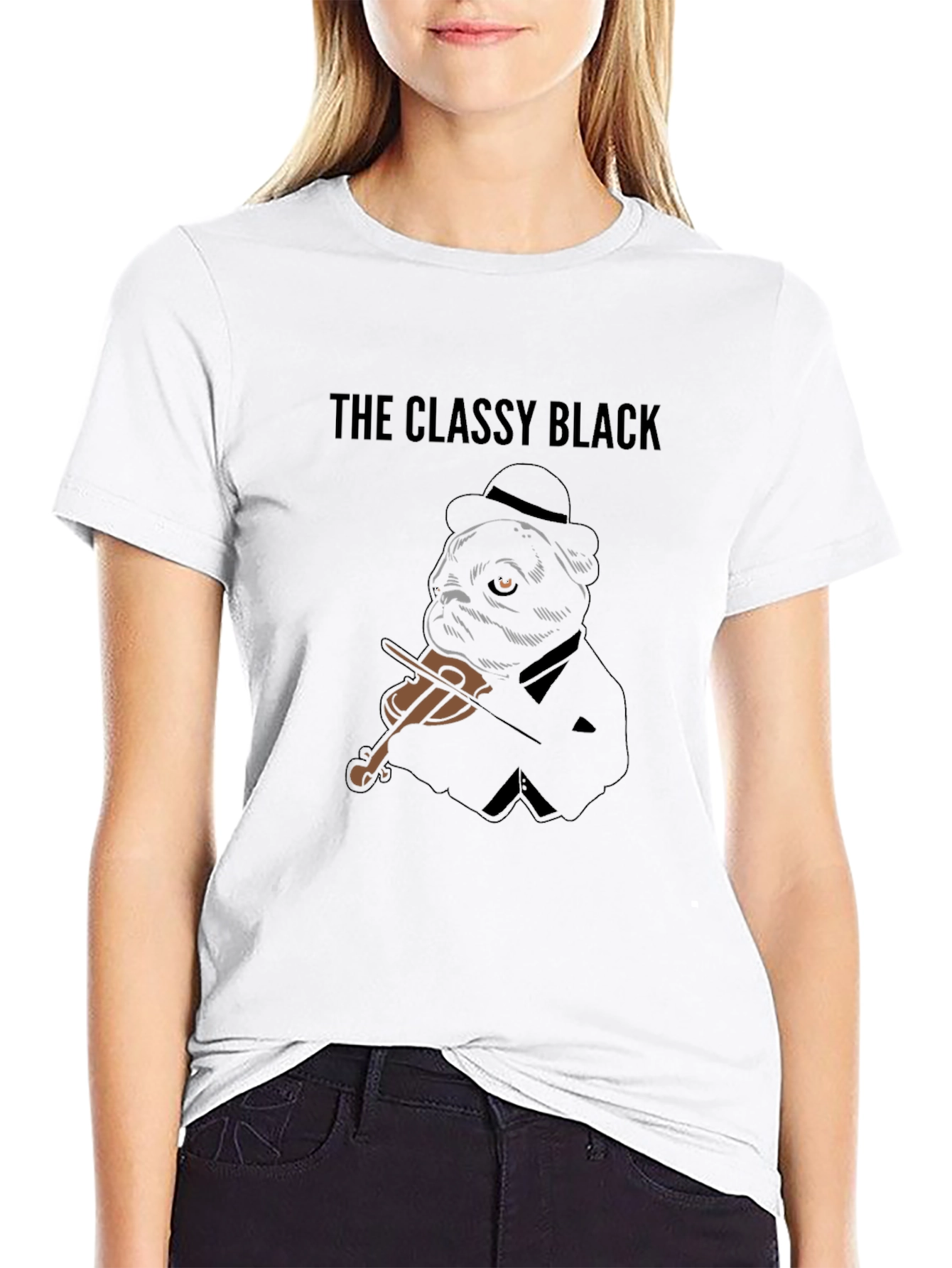 Classy Black Pug Musician Graphic Tee