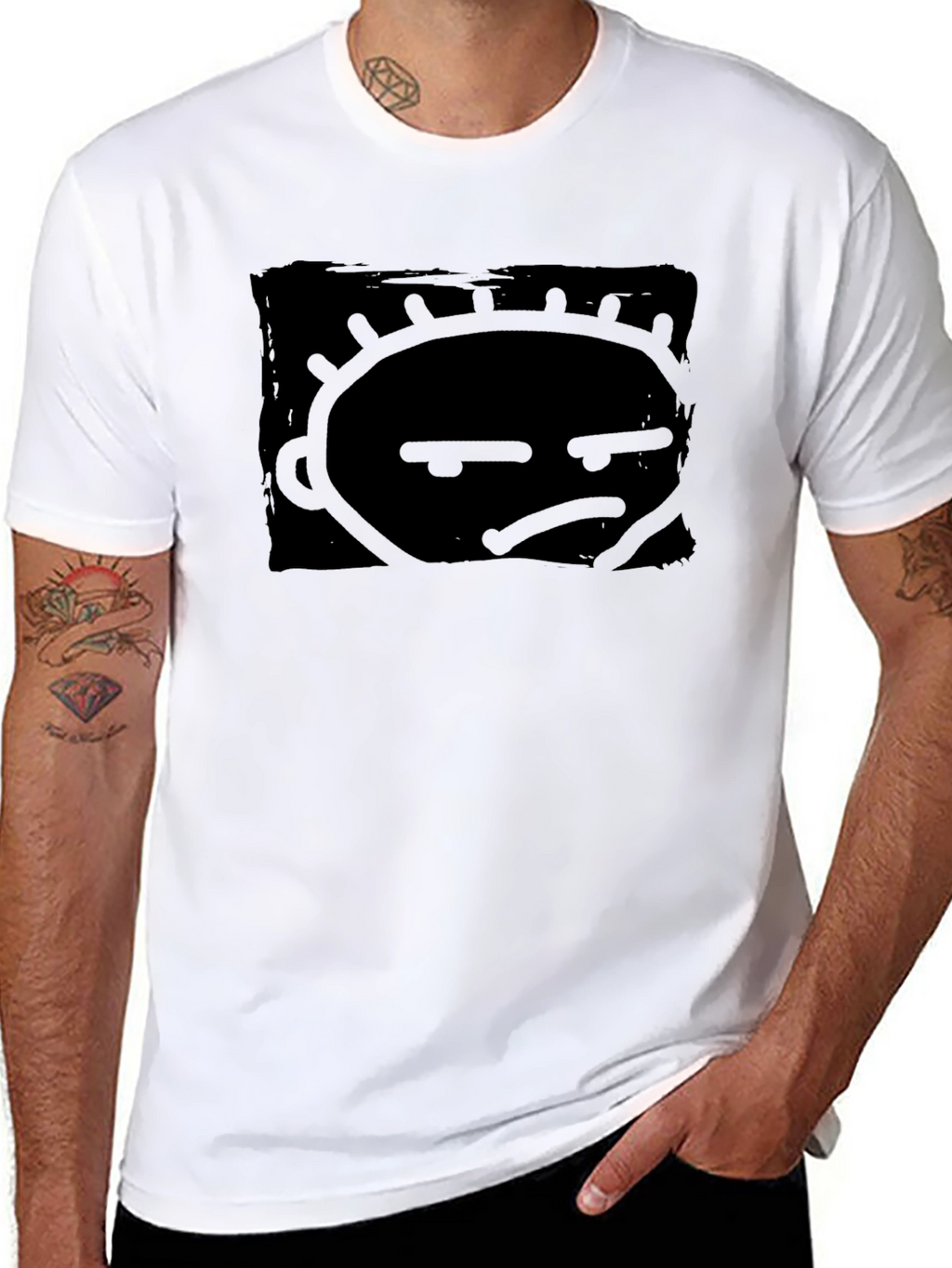 Grumpy Face Graphic Print Black T-Shirt