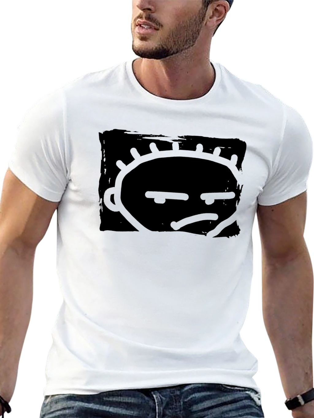 Grumpy Face Graphic Print Black T-Shirt