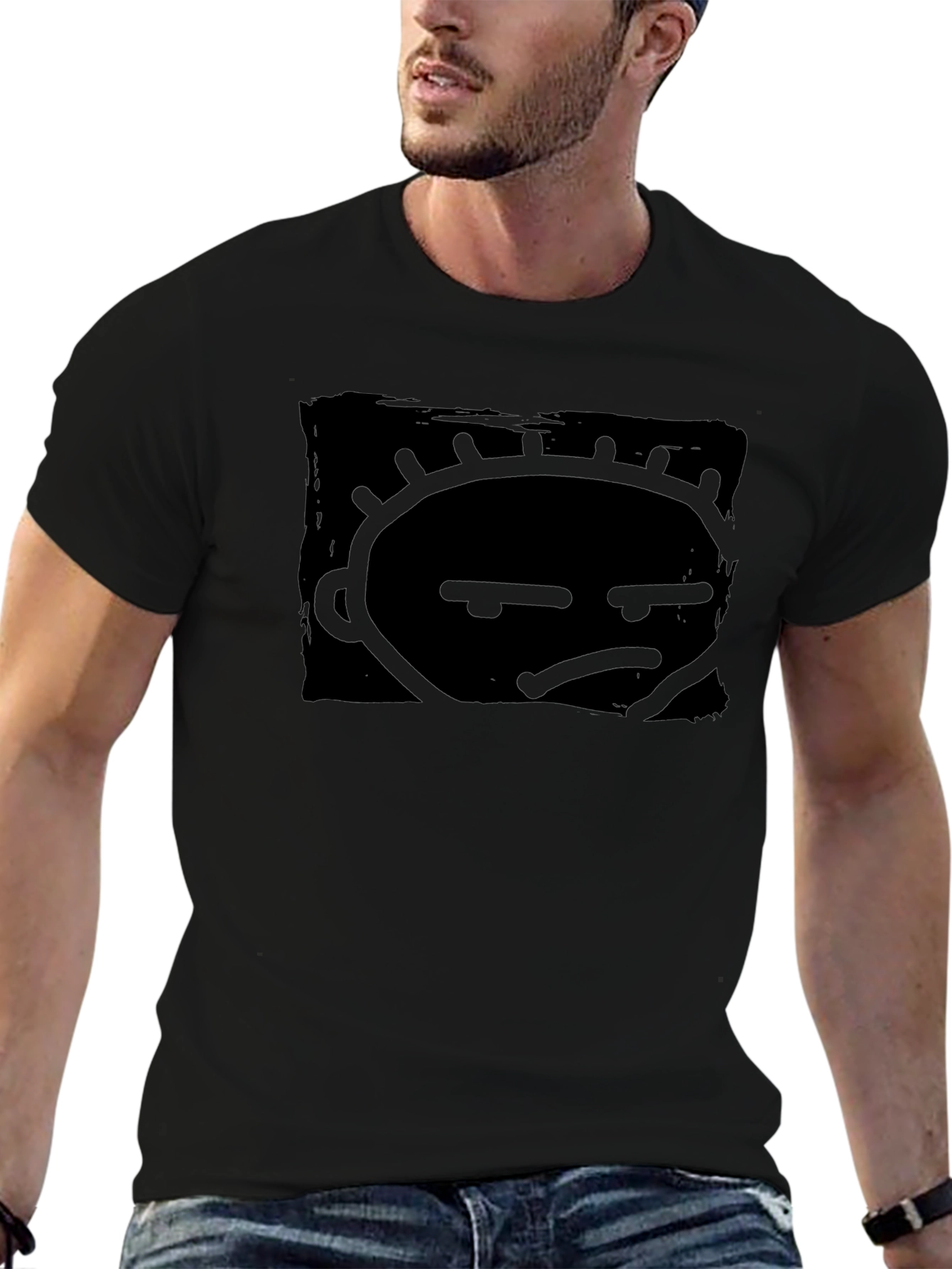 Grumpy Face Graphic Print Black T-Shirt