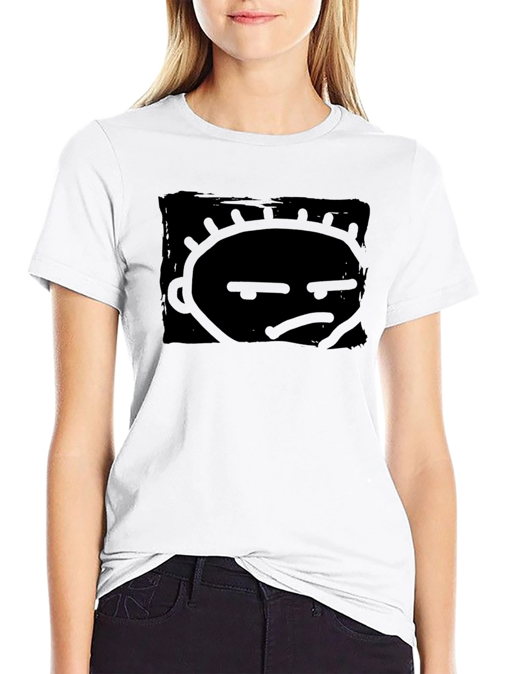 Grumpy Face Graphic Print Black T-Shirt