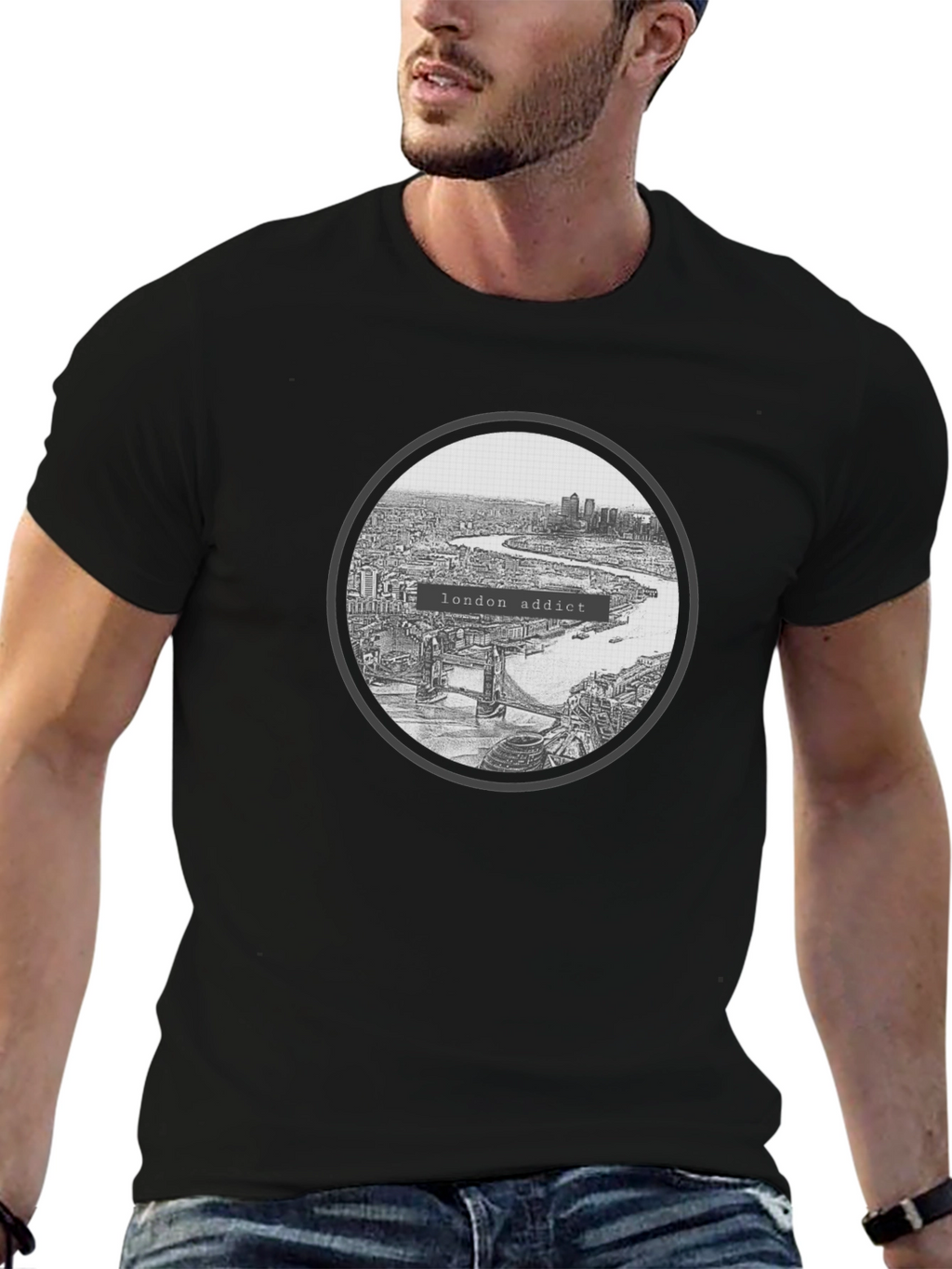 London Addict Graphic Tee - Black Crew Neck T-Shirt