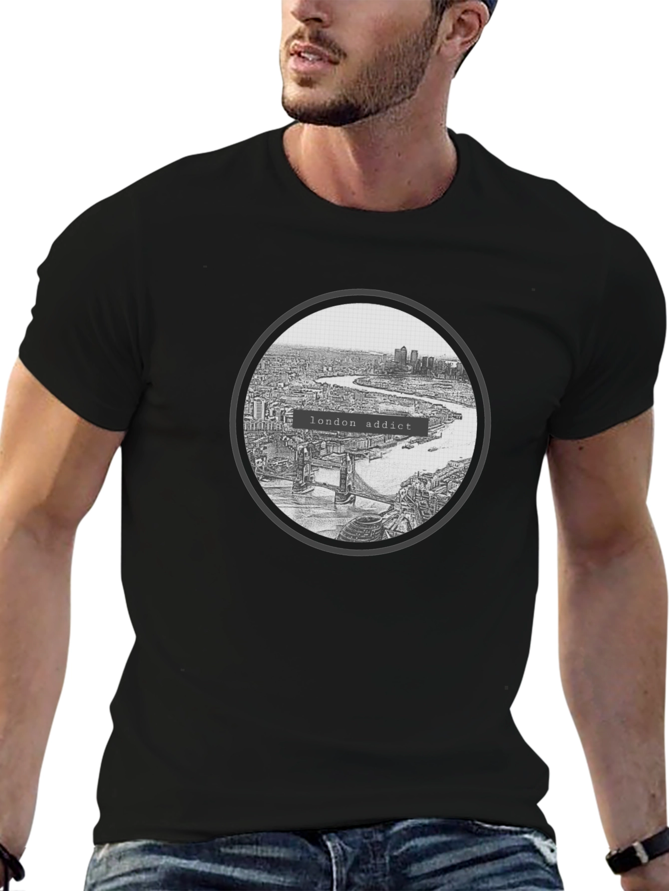 London Addict Graphic Tee - Black Crew Neck T-Shirt