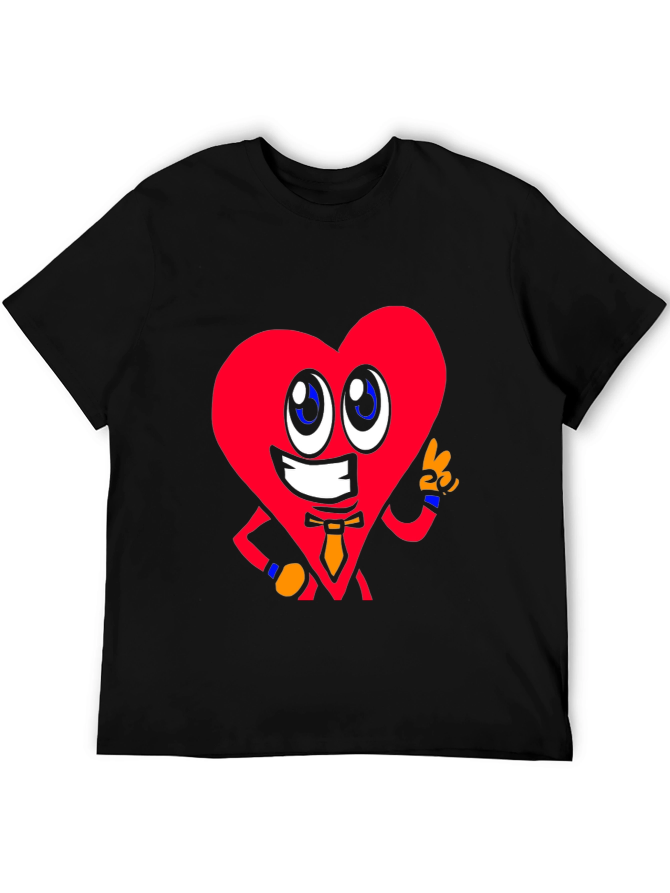 Cartoon Heart Graphic Tee - Black Cotton Shirt