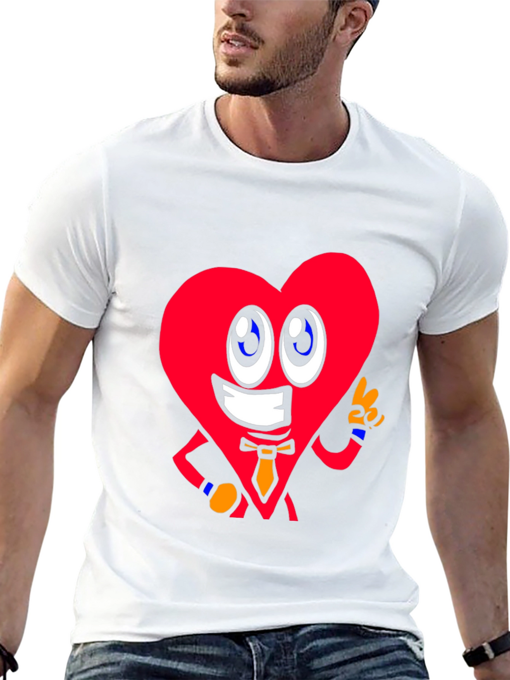 Cartoon Heart Graphic Tee - Black Cotton Shirt