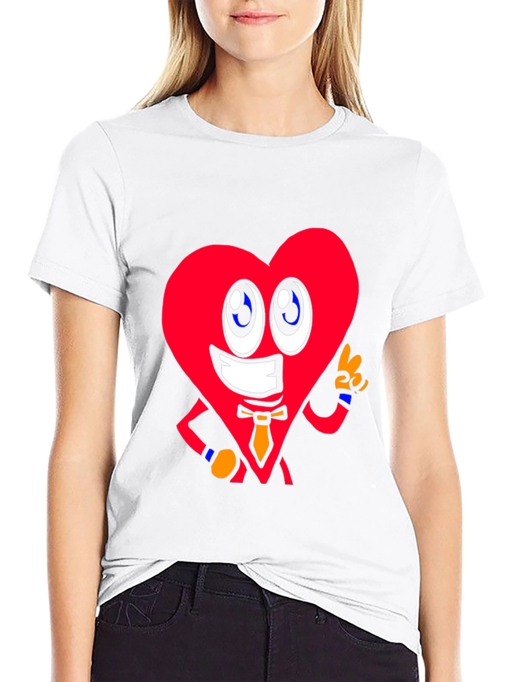 Cartoon Heart Graphic Tee - Black Cotton Shirt