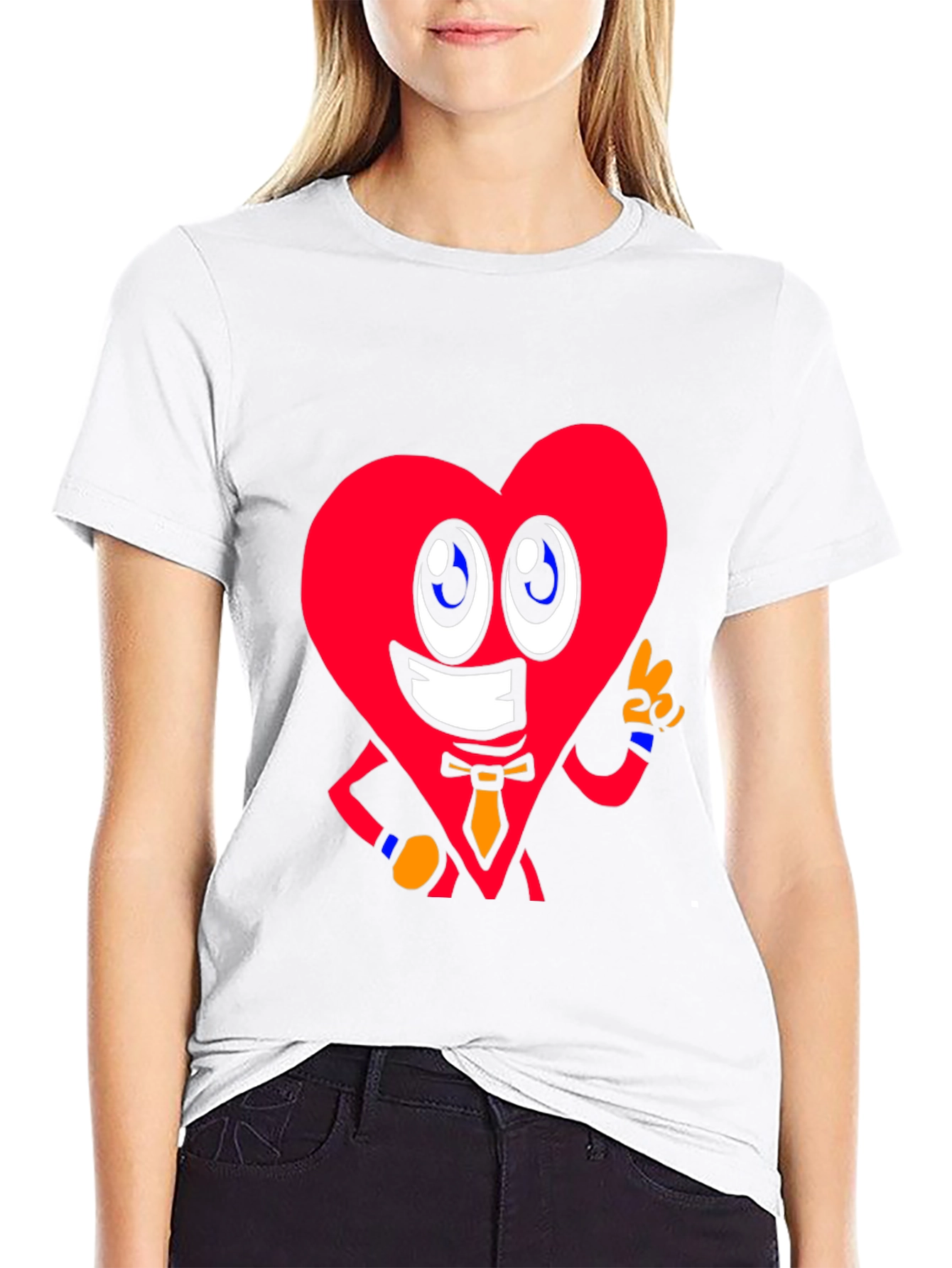 Cartoon Heart Graphic Tee - Black Cotton Shirt