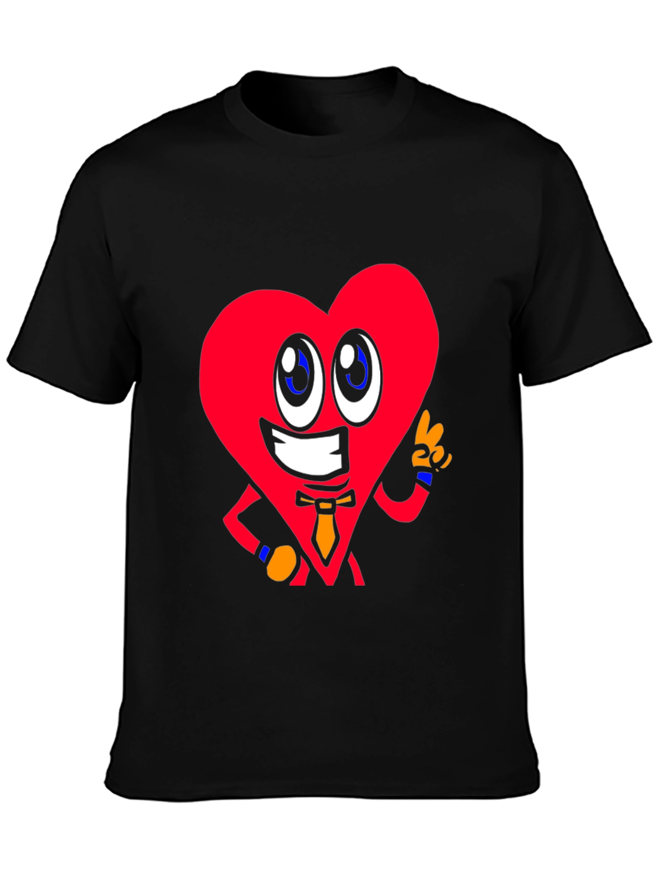 Cartoon Heart Graphic Tee - Black Cotton Shirt